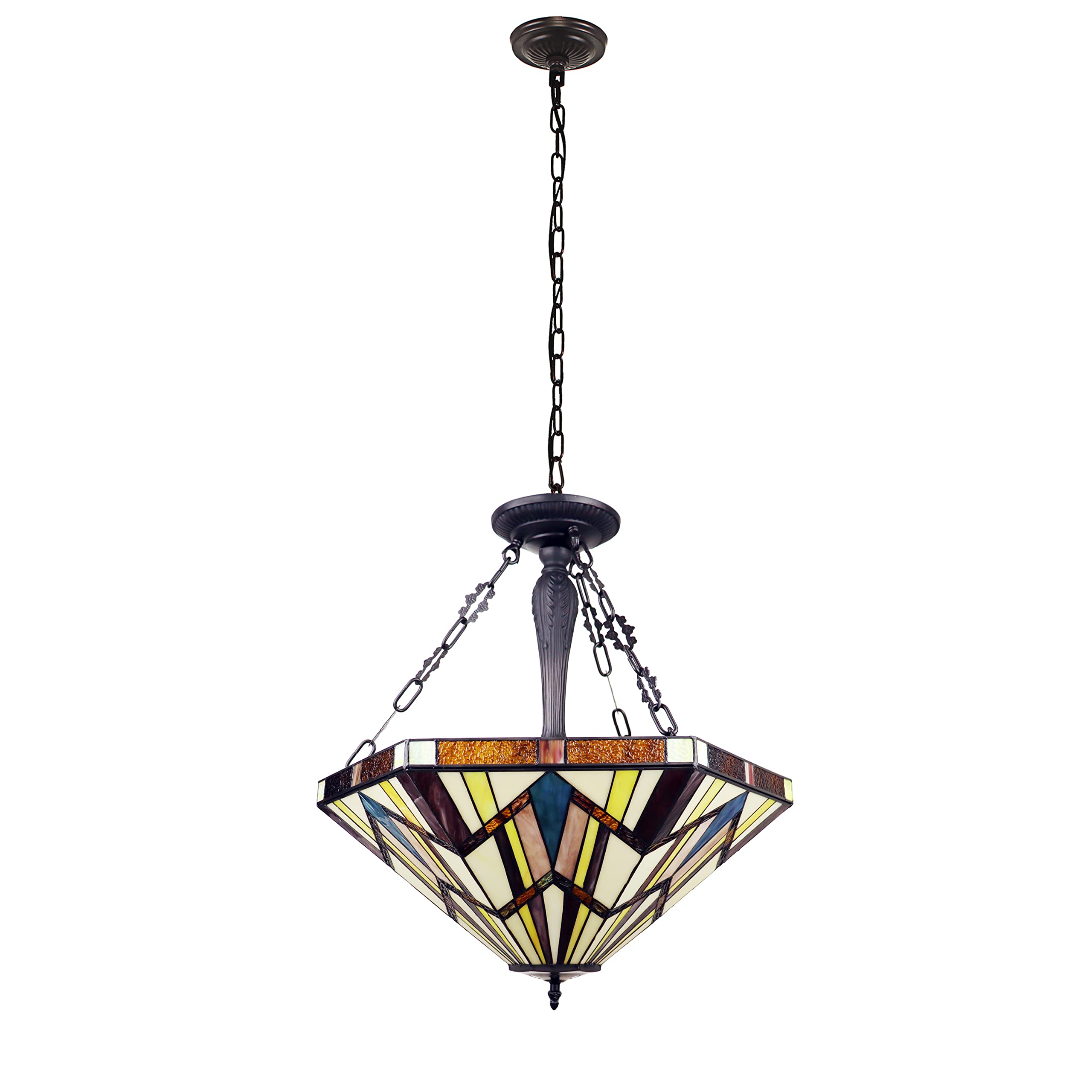 Chloe Lighting 3-Light Mission Pendant Fixture, 22in Wide, Blackish Bronze, Multicolor Glass, Model CH3T523BM22-UP3