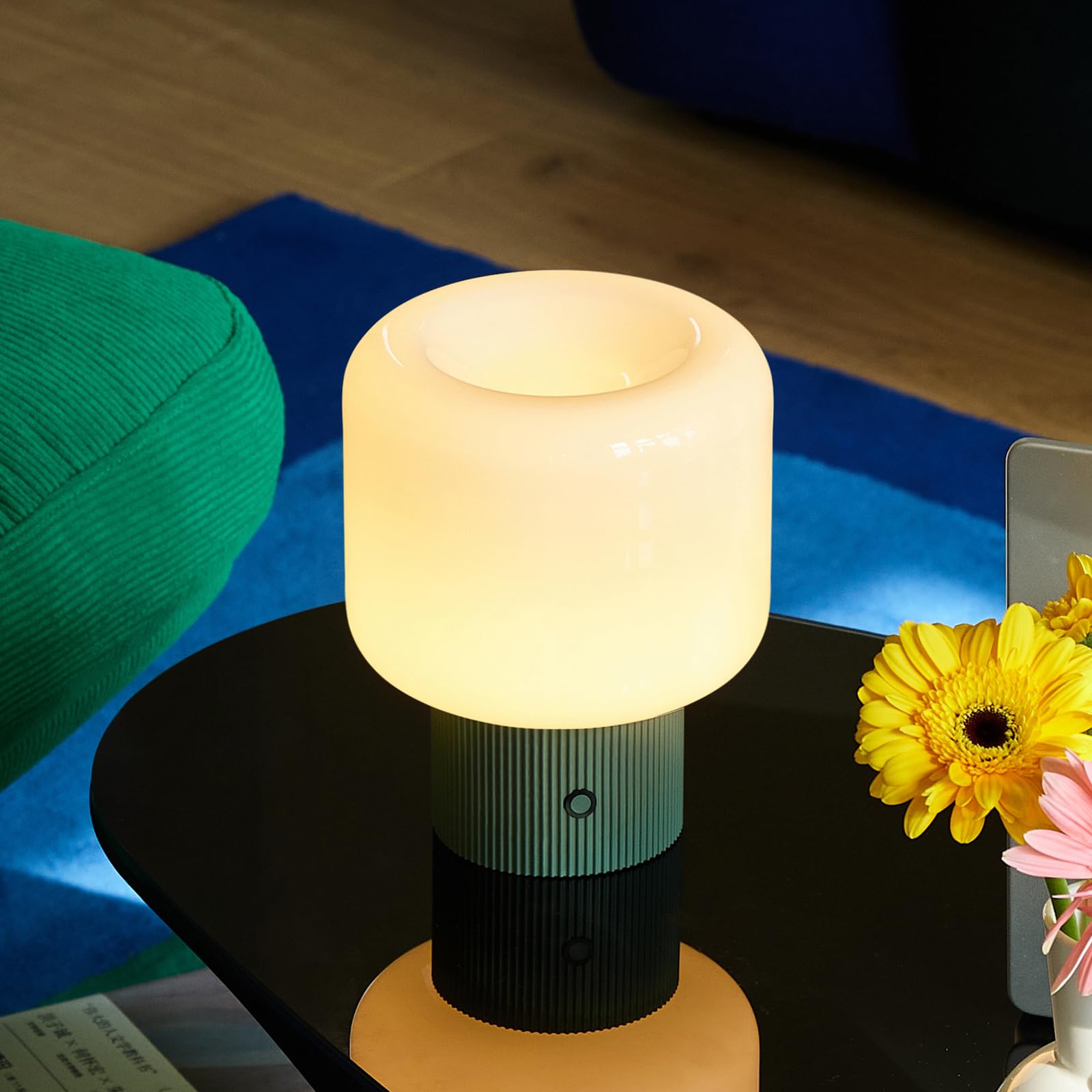 MAGCHARM Halo Mushroom Lamp, 5W Cute Cordless Rechargeable Table Lamp with Glass Shade, 3 Color Temps LED Dimmable Ambient Light