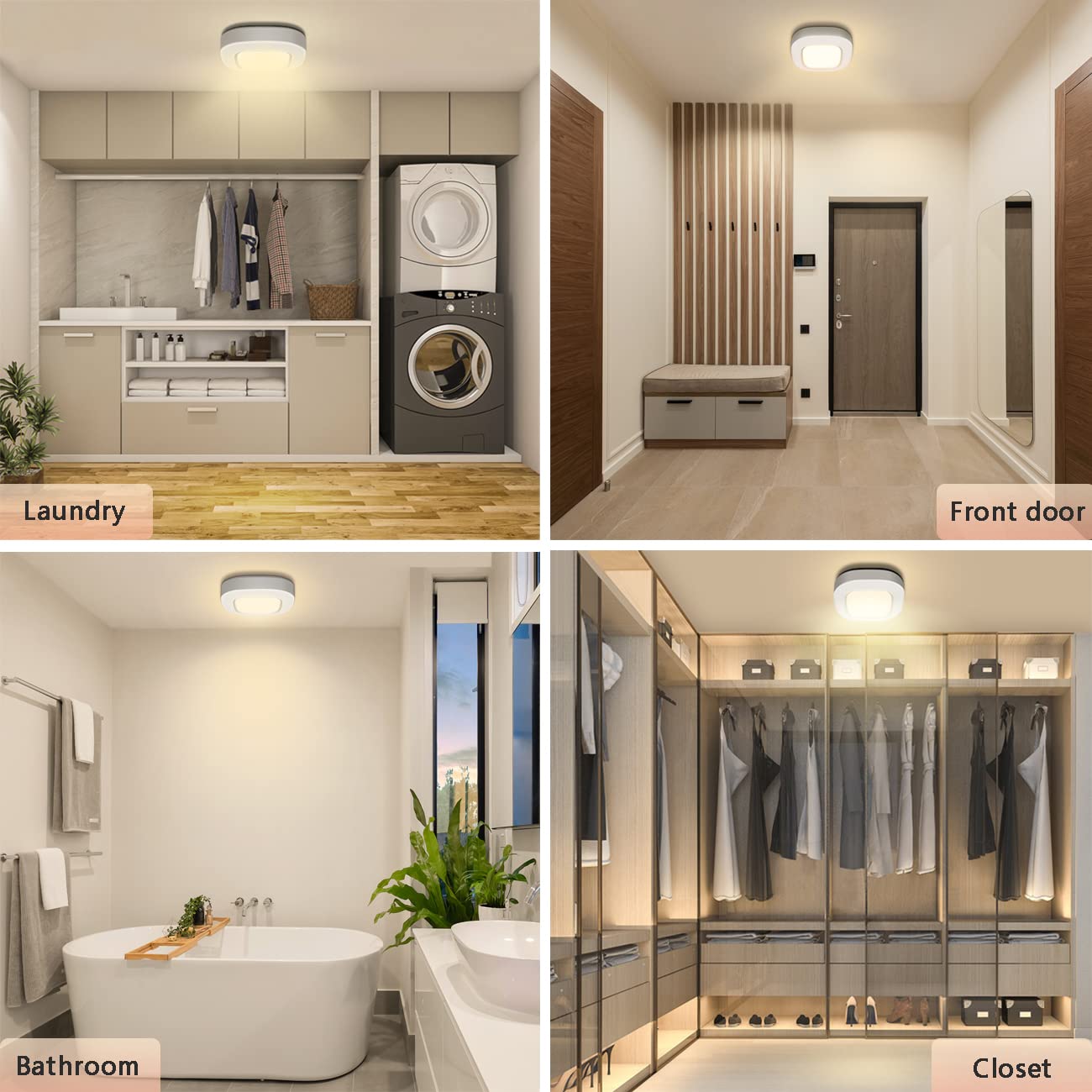 Motion Sensor Battery Operated Lights For Closet, Indoor Wireless Activated Led Ceiling Light Battery Powered 300Lm For Stair Ki