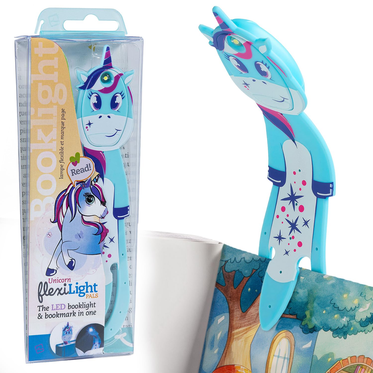 Gifts for Readers & Writers Flexilight Pal Bookmark Light | LED Clip-On | Battery Operated | Plastic | Unicorn Blue