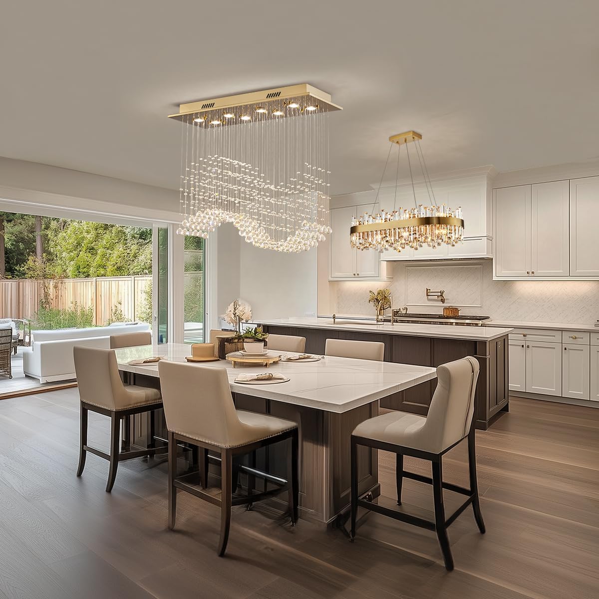 Siljoy 8-Light Modern Wave Crystal Chandelier, Gold Flush Mount, L31.5'' x W12'' x H28'', Model HLC04508G