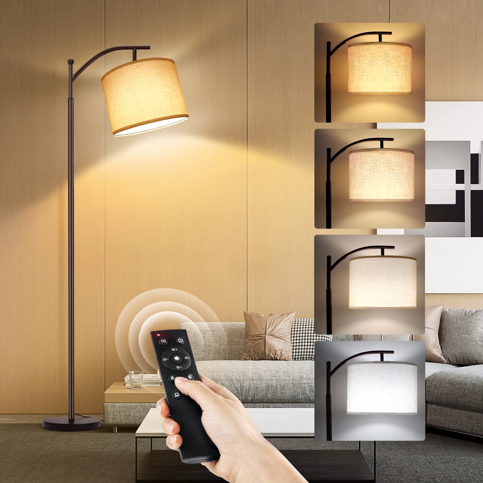 OUTON Floor Lamp for Living Room with Remote Control, 4 Color Temperatures Modern Standing Lamp, Tall Industrial Reading Lamp wi