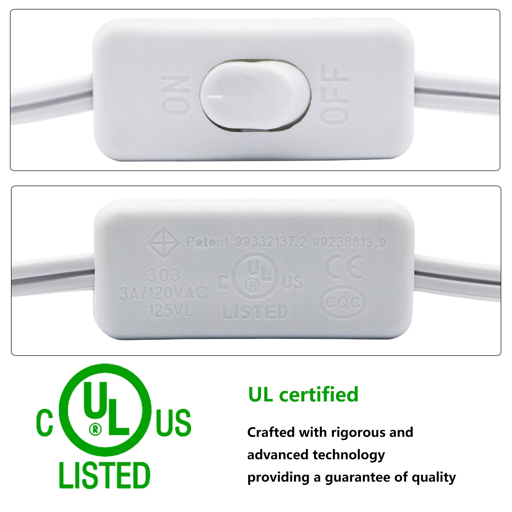 Sinloon Ul-Lp Certification 18Awg T5 T8 Led Wire Connector Power Cord Led Tube Power Extension Cord With On/Off Swith Us Plug Fo