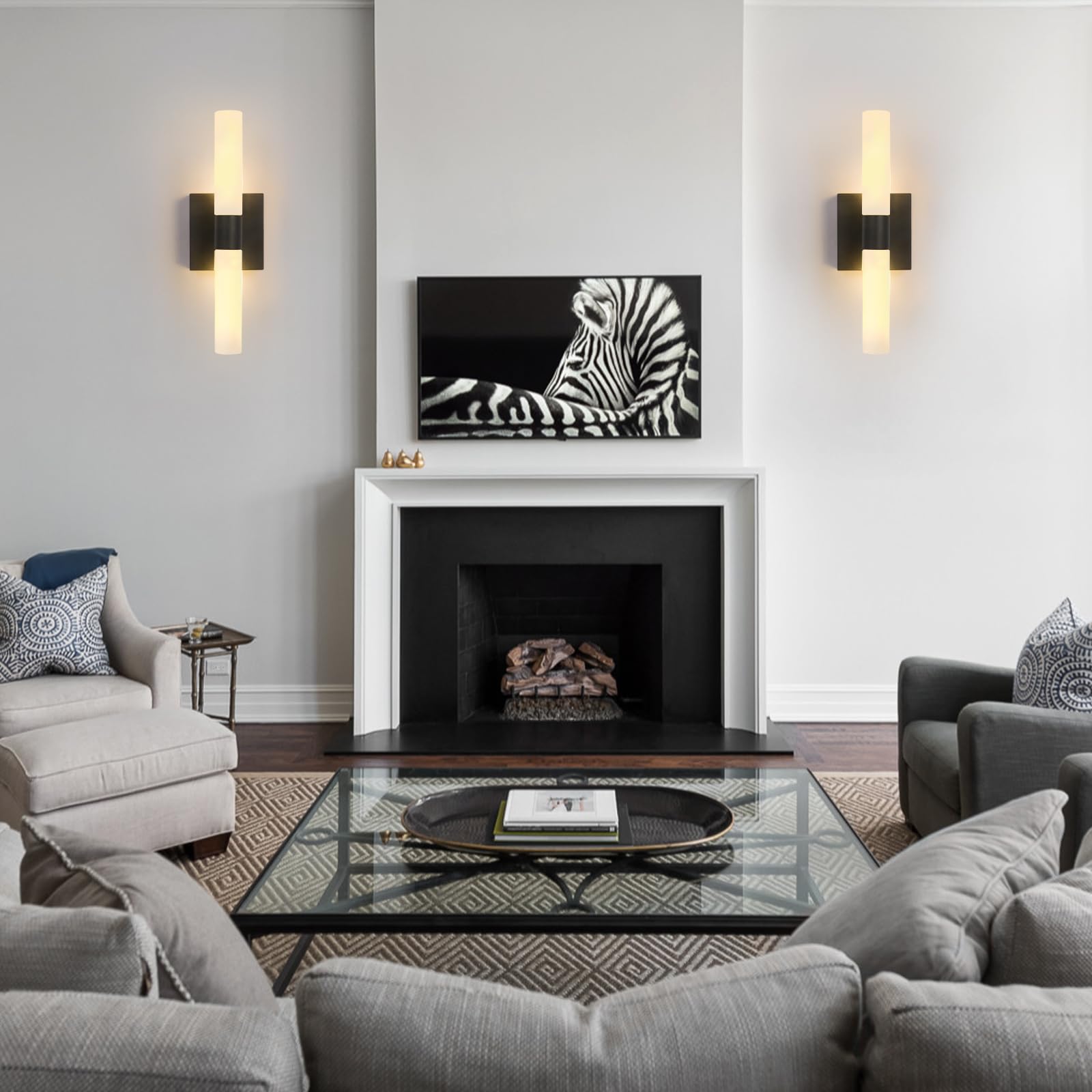 Kuzzull Wall Sconces Set Of Two Matte Black Modern Bathroom Sconces Lighting Set Of 2 Frosted Glass Shade Indoor Wall Lamp Wall