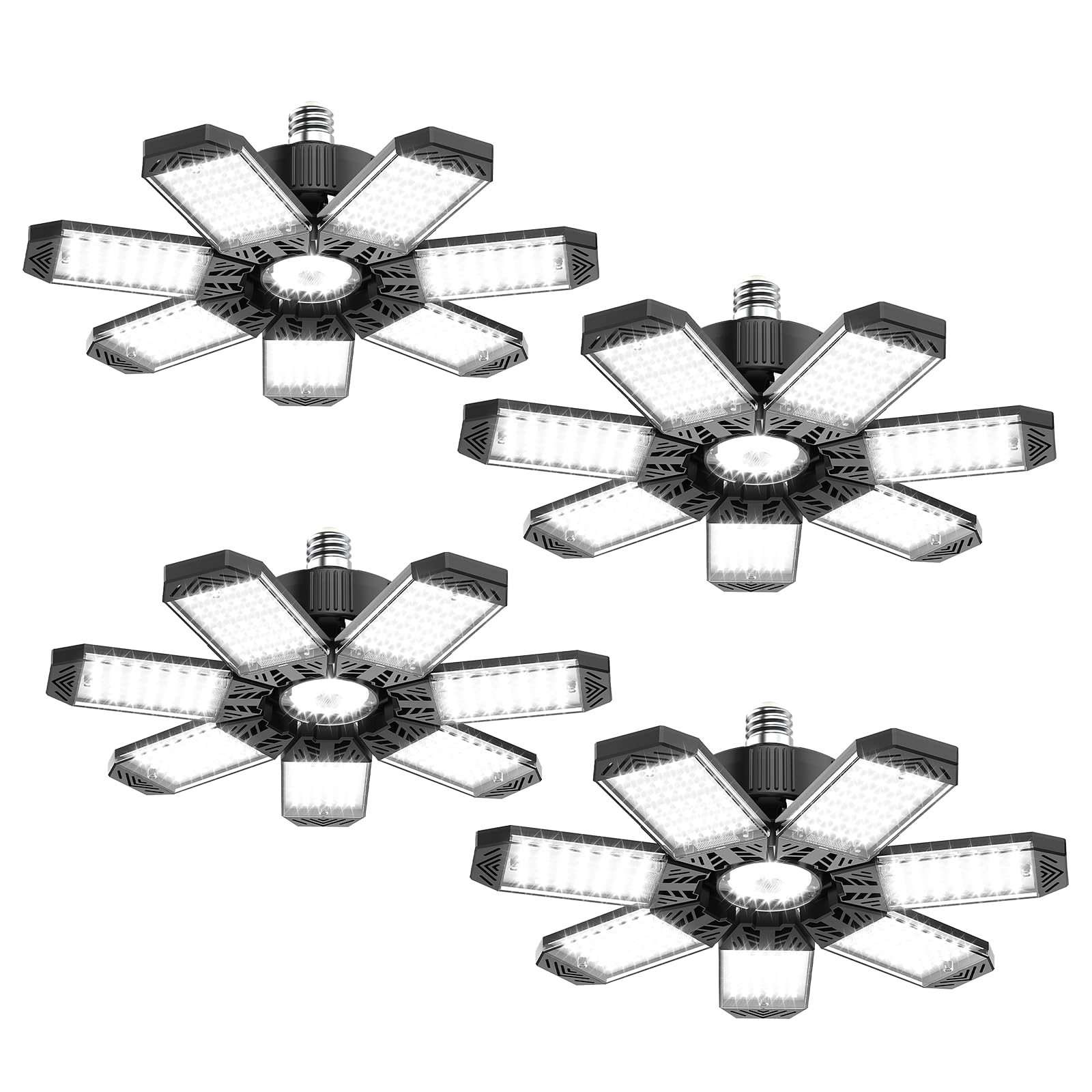 LED Garage Light 200W, 4 Pack Super Bright Garage Lights 20000LM Garage Lights Ceiling Led with 7 Adjustable Panels 6500K Led Sh