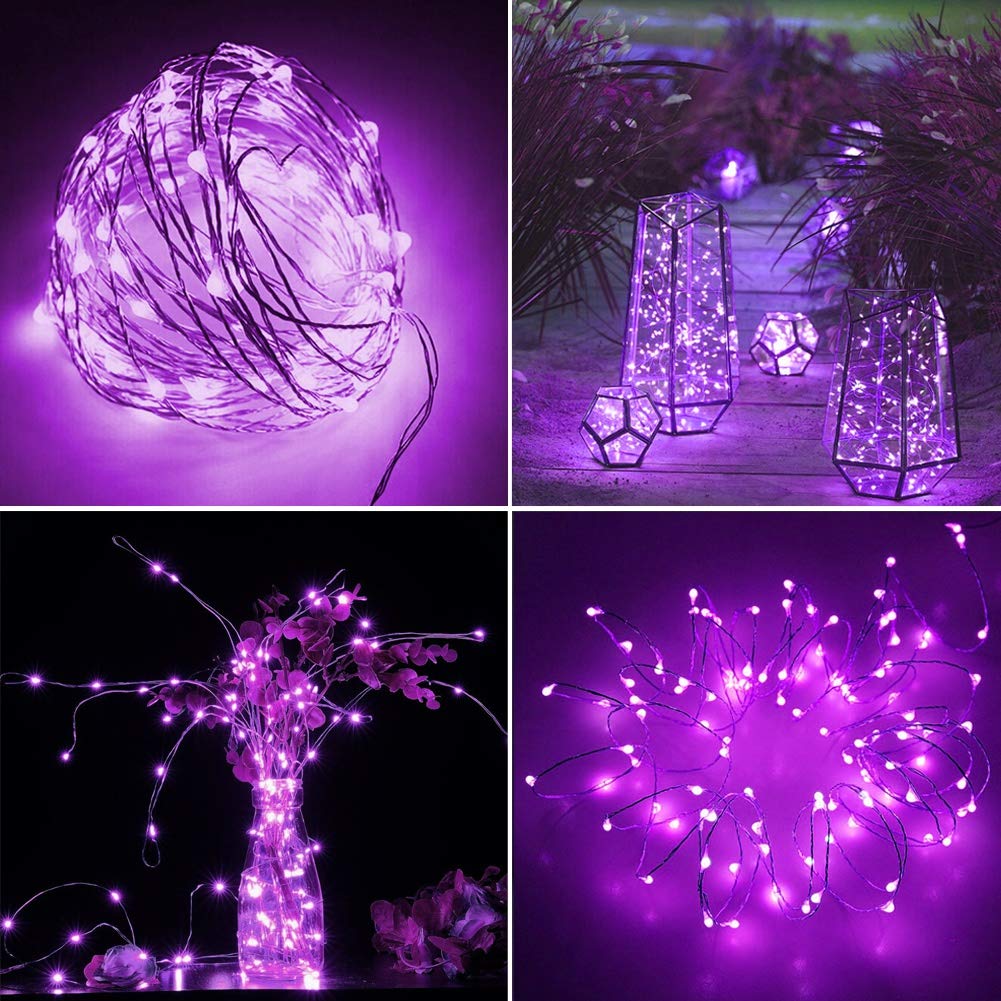 Twinkle Star 2 Pack Halloween Fairy Lights Battery Operated, 33 Ft 100 Led String Lights Remote Control Timer Twinkle String Lights 8 Modes Firefly Lights For Garden Party Indoor Decor, Purple