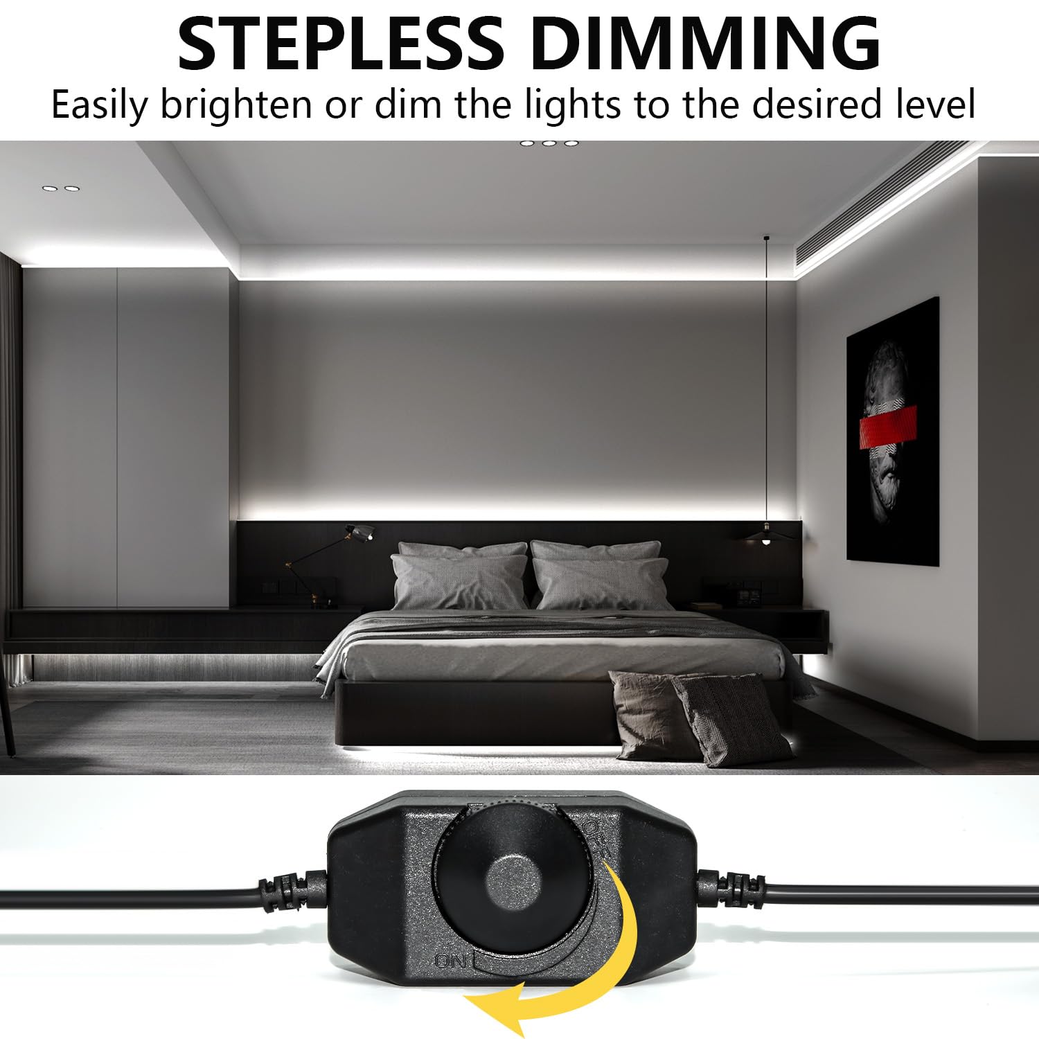 ollrieu LED Strip Lights 10ft White Dimmable Tape Lighting, SMD 2835, Infrared Remote, Connectable, Cuttable, Indoor Use