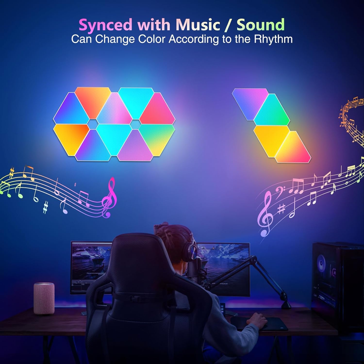 Amailtom Triangle Light 4 Led Panels For Expansion Only, Triangle Lights For Wall Dreamcolor Gaming Room Lights Decor, Smart Led