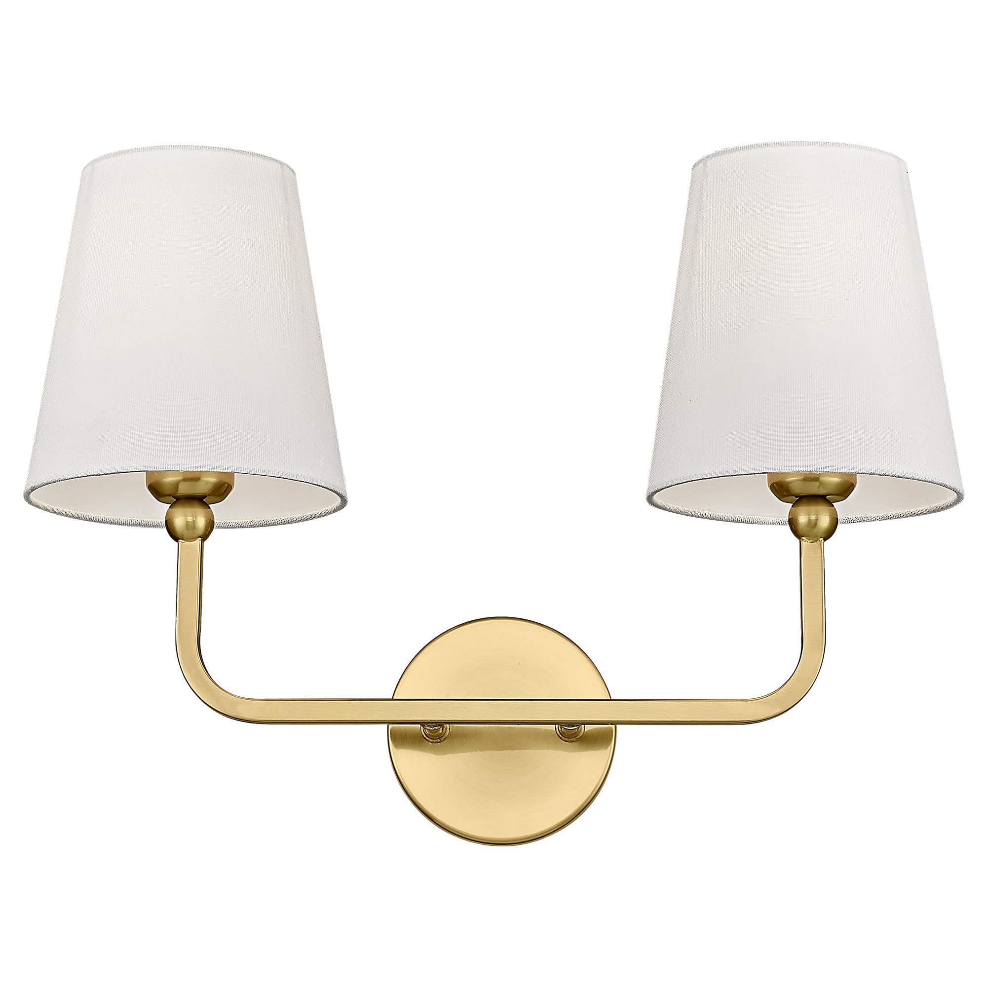 Metwet 2 Light Bathroom Vanity Light, Brushed Gold Double Wall Sconce With Flared White Fabric Shade, Modern Sconces Wall Lighti