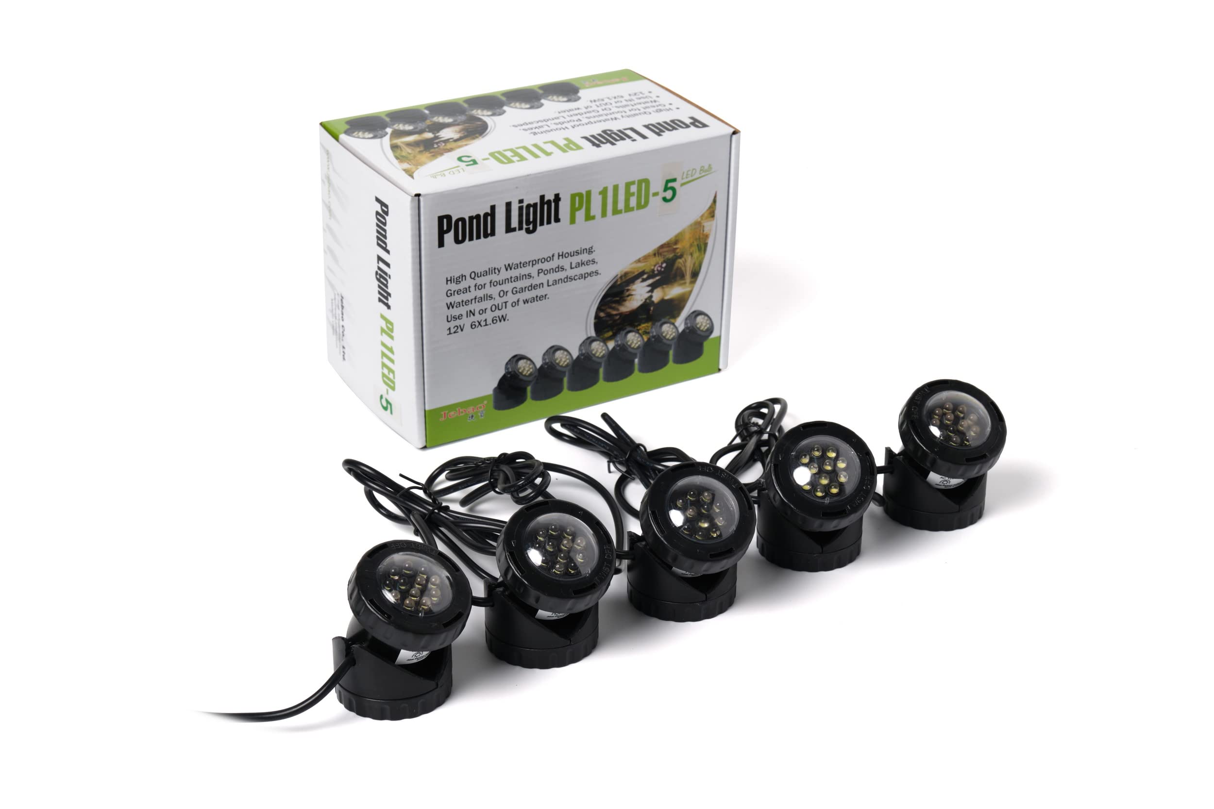 Jebao Submersible Led Pond Lights - Set Of 5, Black Plastic Outdoor Lighting