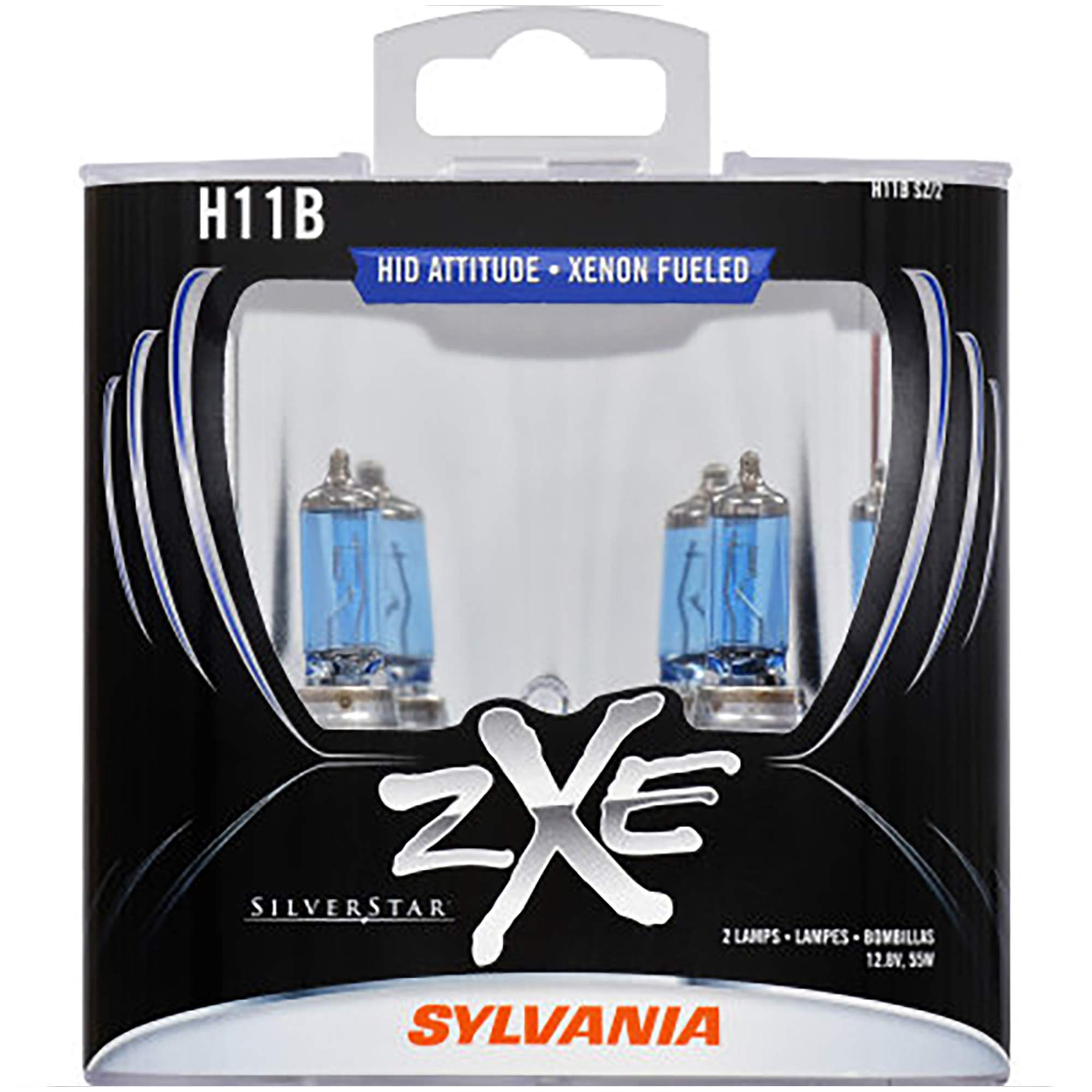 SYLVANIA H11B SilverStar zXe High Performance Halogen Headlight Bulbs - Bright White Light, 2 Pack, Model H11BSZ.PB2