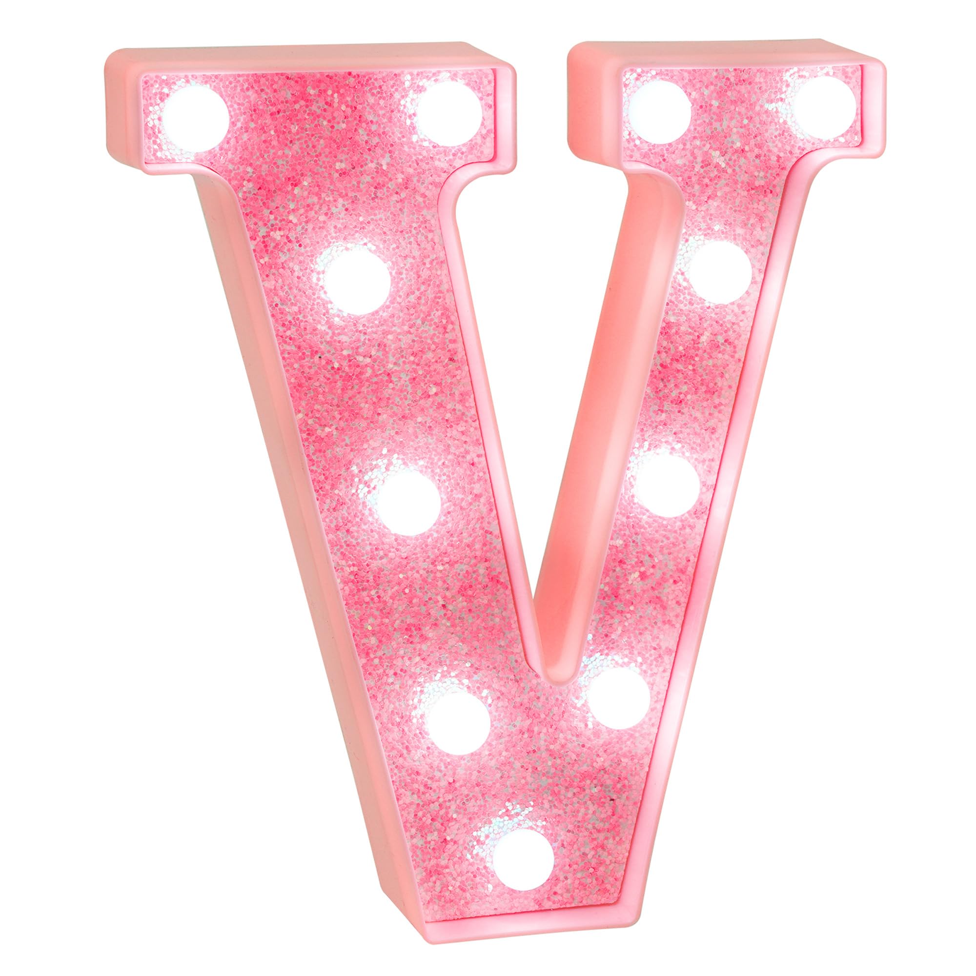 EUFONY Pink Glitter LED Marquee Light Up Letter V with Cool White Lights, Battery-Powered Alphabet Letter Sign for Girls Gift, B