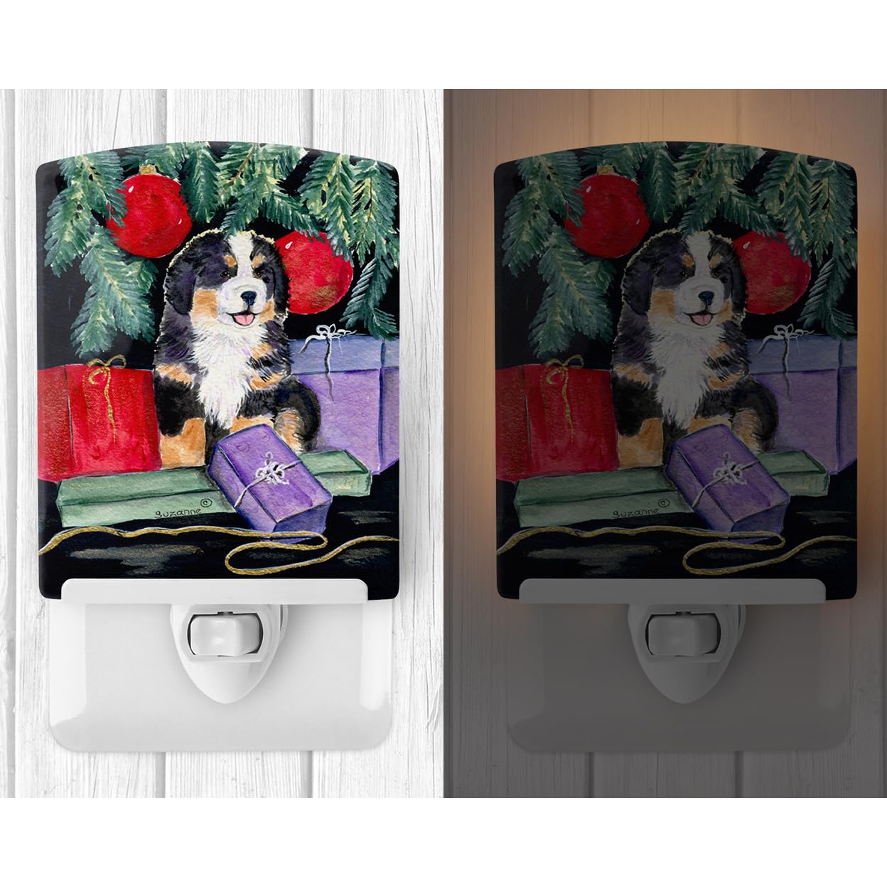 Caroline'S Treasures Ss8583Cnl Bernese Mountain Dog Ceramic Night Light Compact, Ul-Certified, Ideal For Bedroom, Bathroom, Nursery, Hallway, Kitchen, 6X4X3, Multicolor