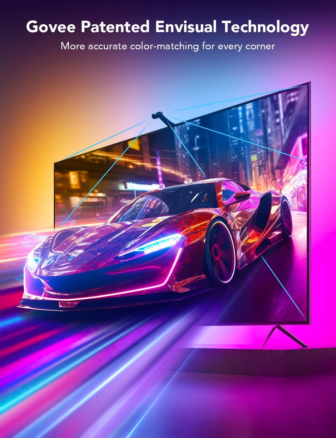 Govee Envisual T2 RGBIC Wi-Fi LED Backlight for 75-85 inch TVs, Multicolor, Model H605C, Smart App Control, Music Sync