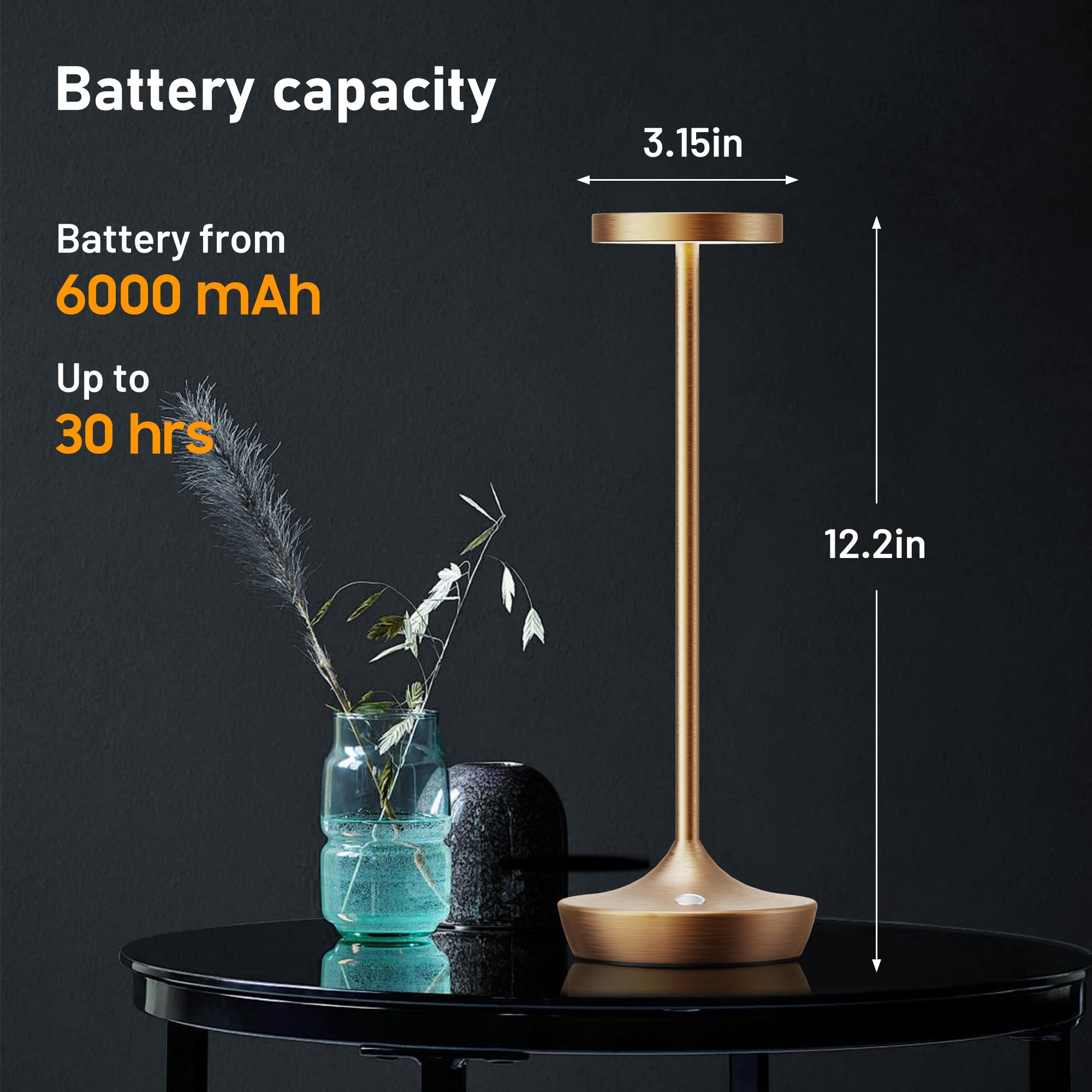 Willdoak Cordless Led Table Lamp - 6000Mah Rechargeable, Dimmable, Waterproof, Bronze