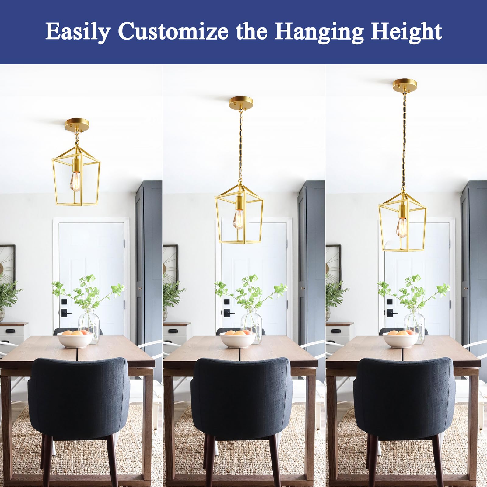 Sheetea 2-Pack Gold Pendant Lights Kitchen Island, Modern Mid Century Light Fixtures Hanging Lamp For Kitchen, Farmhouse Kitchen