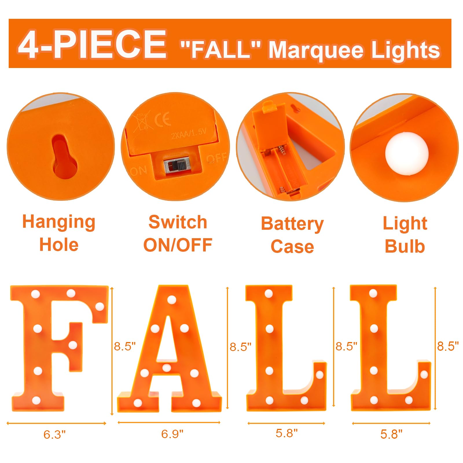 Fall Decorations for Home - Fall Room Decor - 4 LED Marquee Light Up FALL Letters Lights Sign, Battery Operated Fall Decorations