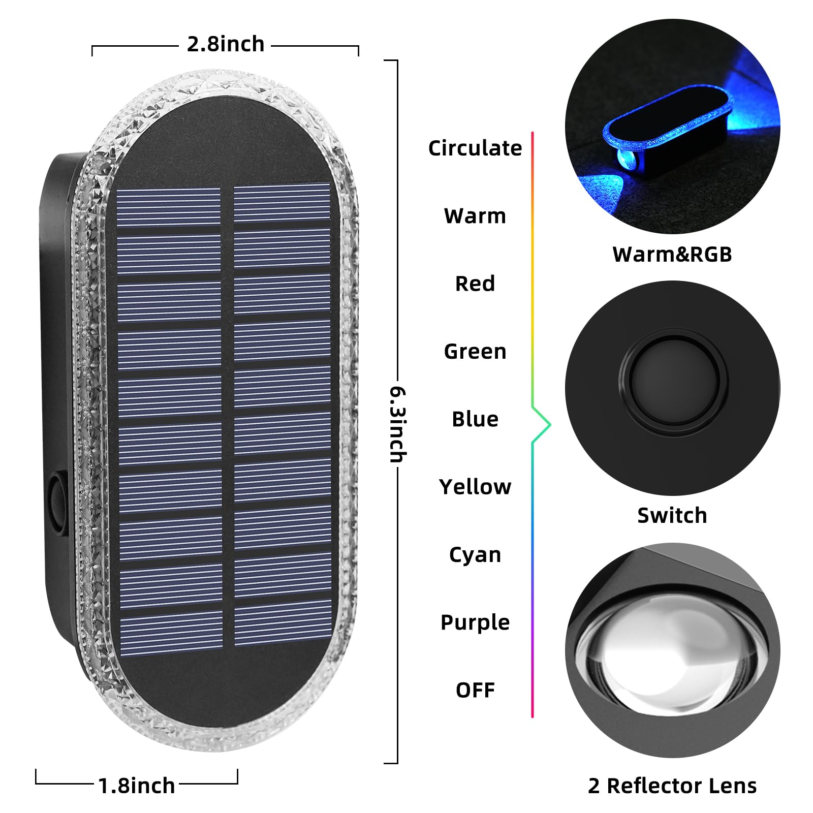 Herzila 6 Pack Solar Fence Wall Lights Outdoor Rgbw 8-Color Changing, Ip65 Waterproof Dual Lens Up/Down Lighting Solar Fence Lig