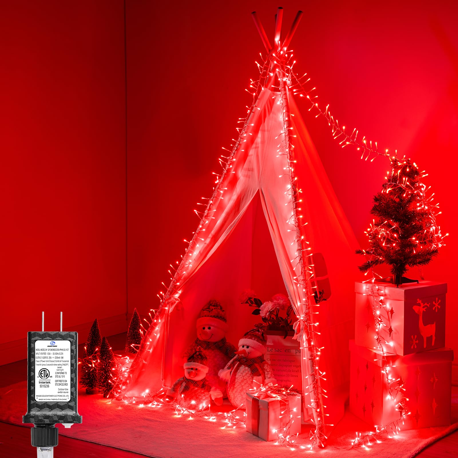 Minetom Christmas Cluster Lights - 200 LED, 10FT, Waterproof, 12 Modes, Red, Model DMO-S-200