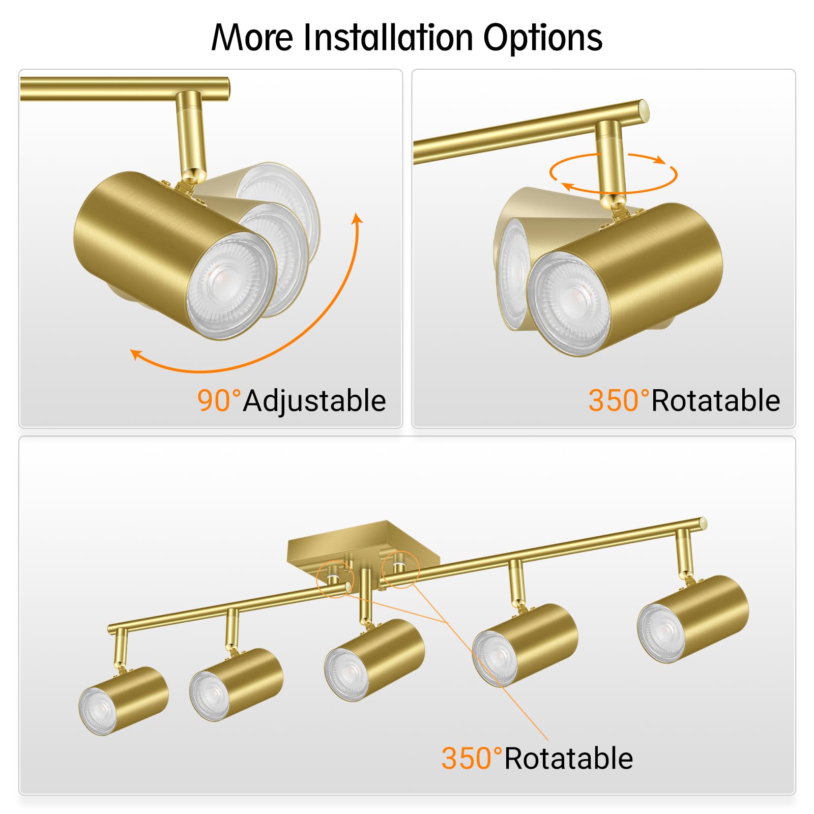 Boostarea 5 Light Track Lighting Fixtures Ceiling, Gold Kitchen Lighting Fixtures Ceiling, Led Track Lighting Kit, Rotatable Lig