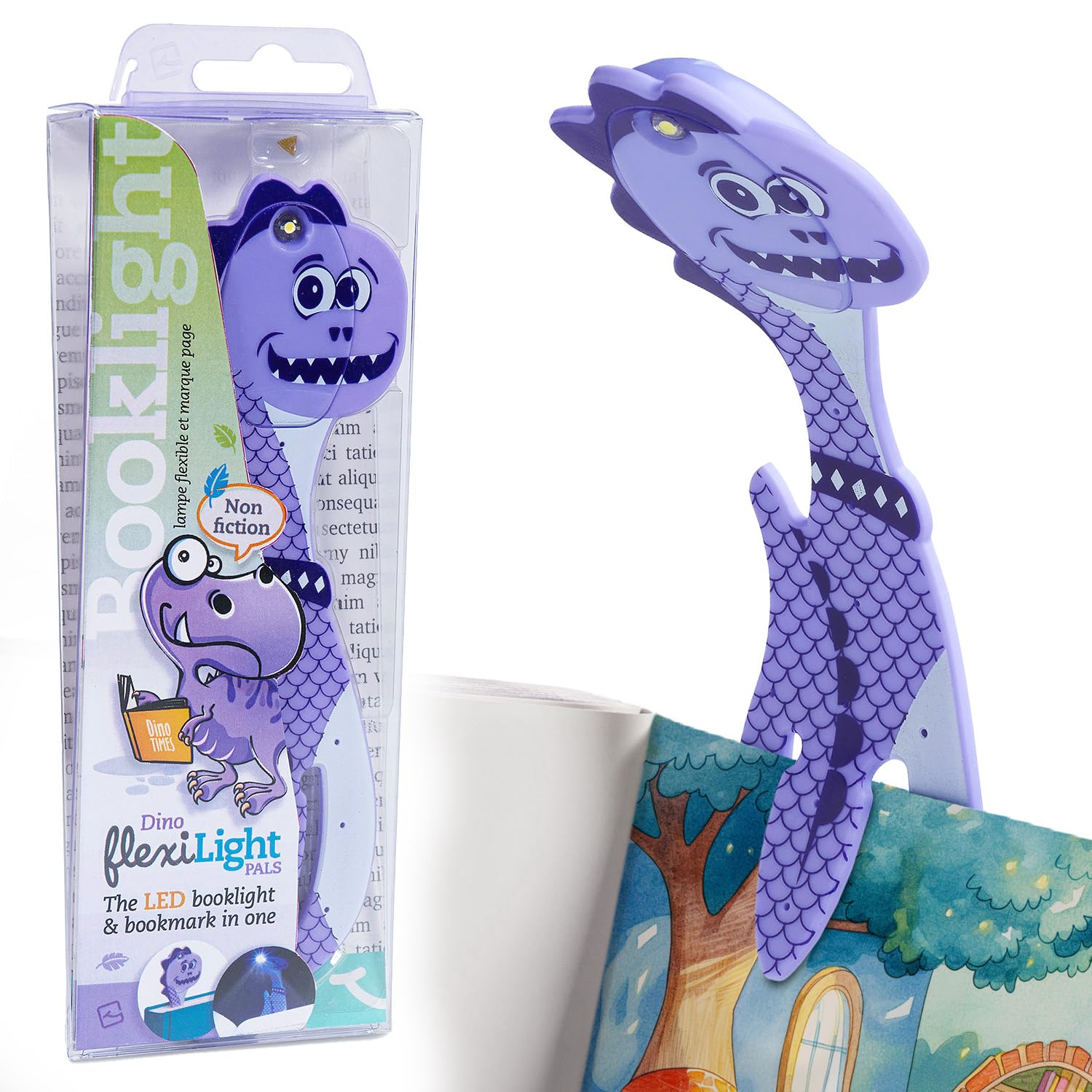 Gifts for Readers & Writers Bookmark Reading Light Dino Purple - 2in1 Clip On Bookmark Kids Book Light for Reading Night in Bed,