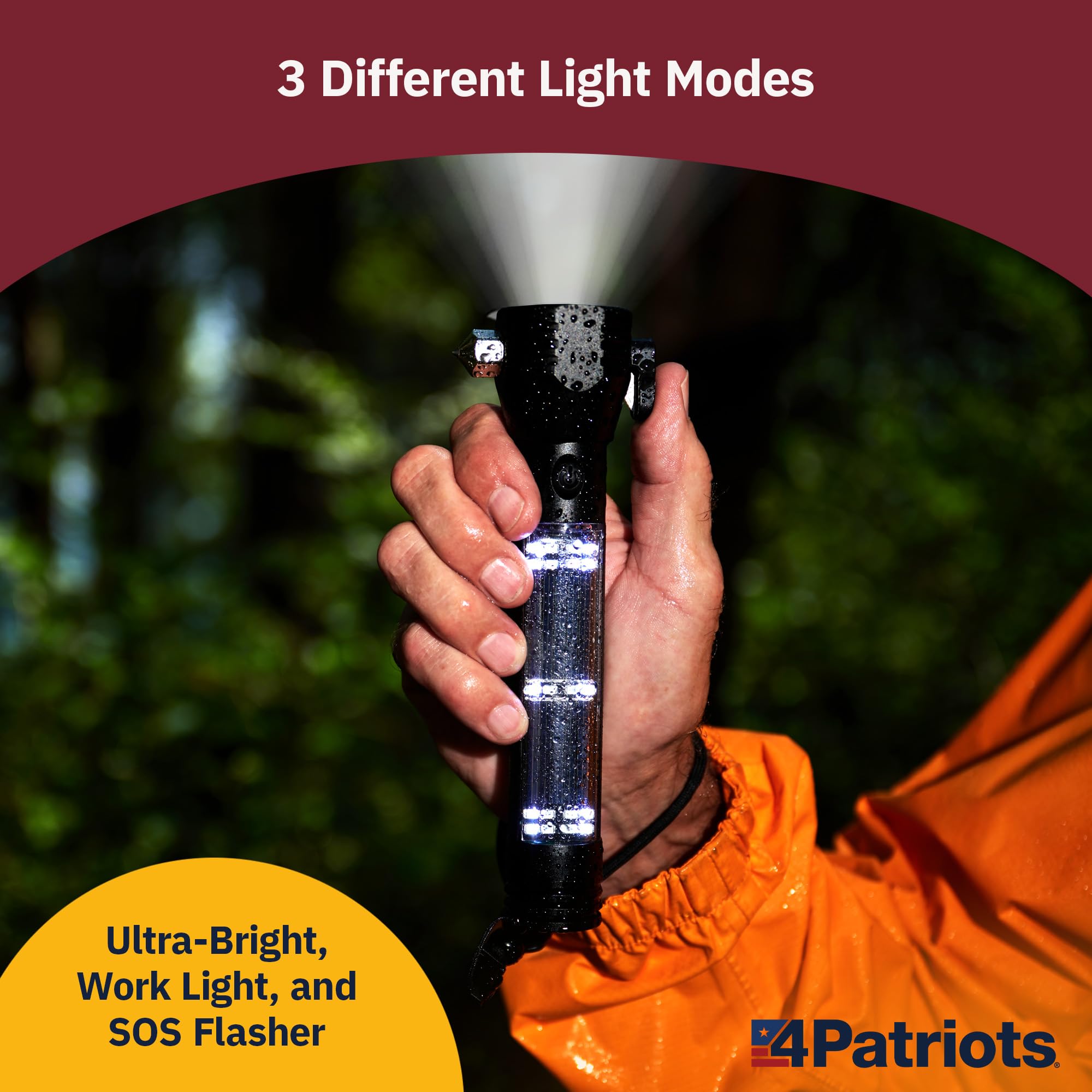 4Patriots HaloXT Solar Tactical Flashlight - Multi-Functional, Power Bank, 4-Pack, Black, Model 593