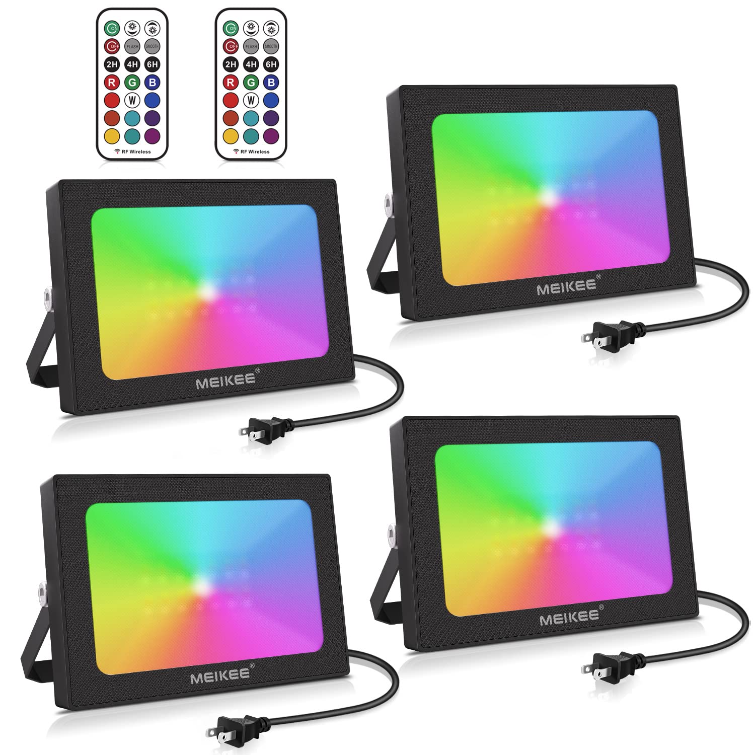 MEIKEE RGB LED Flood Lights, 25W 2500LM, IP66 Waterproof, Dimmable, 4 Pack