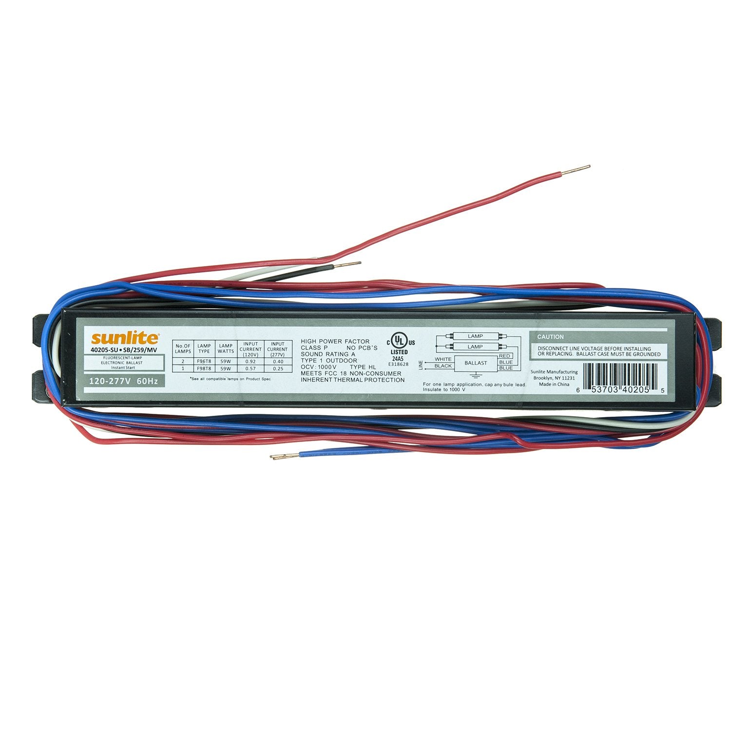 Sunlite 2 Lamp F96 T8 Linear Fluorescent Ballast SB259MV Multi Volt Metal