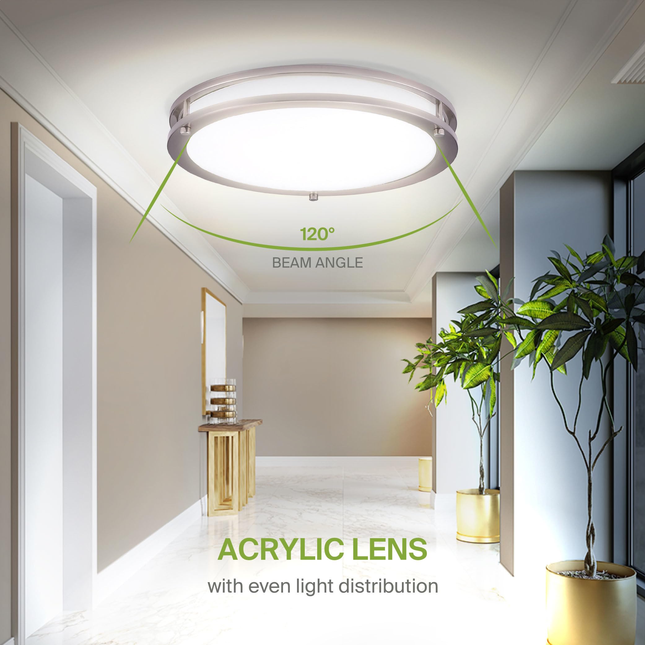 Asd Led 16 Inch Round Flush Mount Light Fixture | 24W 1900Lm 3000K-5000K 120V | 3Cct  Dimmable  Energy Star  Etl Listed | Close To Ceiling Double Ring Lamp  Low Profile Lighting | Nickel