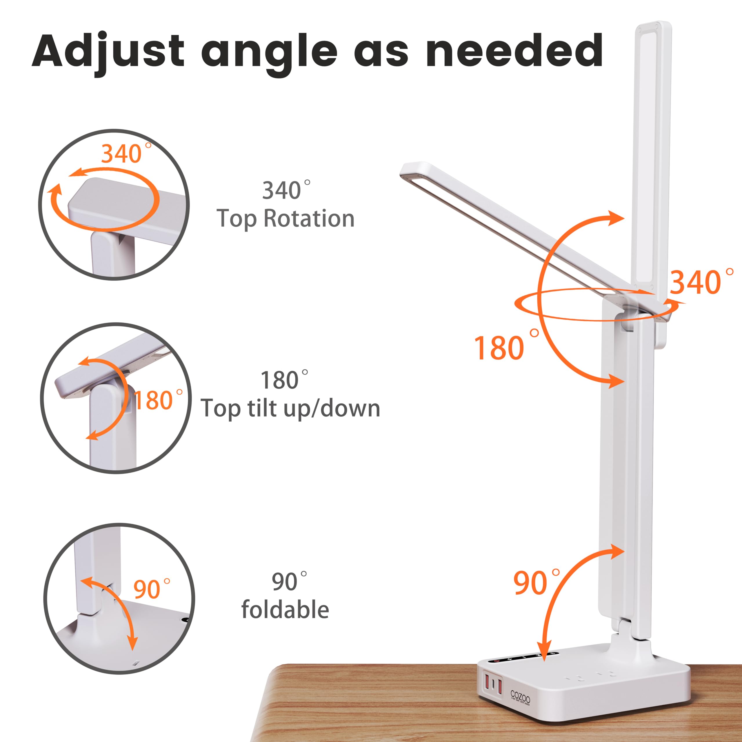 Desk Lamps For Home Office,Modern Led Desk Lamp For Dorm With 3 Usb Charging Port 2 Ac Power Outlets,9 Lighting Mode,Touch/Timer