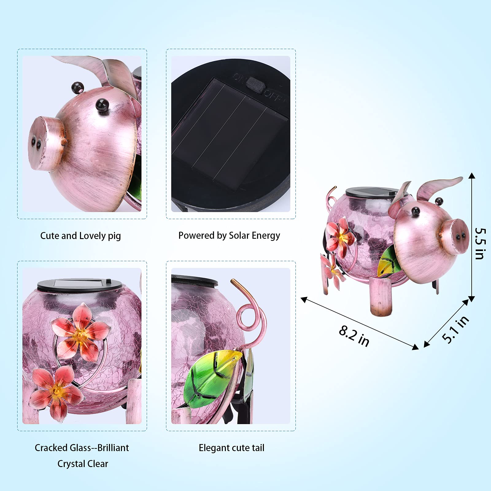 MUMTOP Solar Lantern - Waterproof Pink Glass Decorative Tabletop Ornament for Garden - Model 4267150