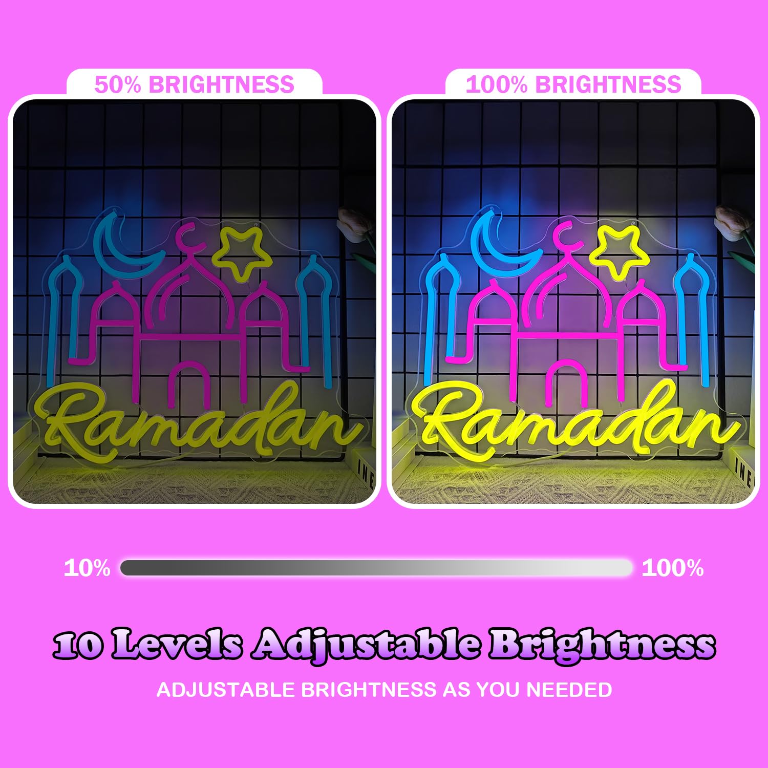Ramadan Neon Sign Ramadan Decorations For Home Dimmable Neon Lights Mosque Led Sign Muslim Islamic Wall Decor Light Up Sign Ramadan Gifts For Kids Women