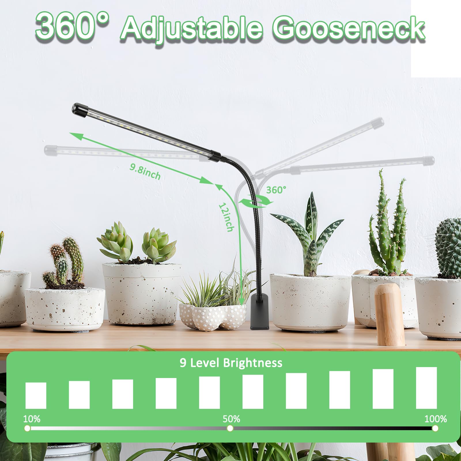 Sunny Power Clip On Grow Lights For Indoor Plants Full Spectrum  6000K Led Plant Light For Indoor Growing With Adjustable Auto On/Off Timer  Dimmable  3 Lighting Modes White Red Leds For Seed Starting