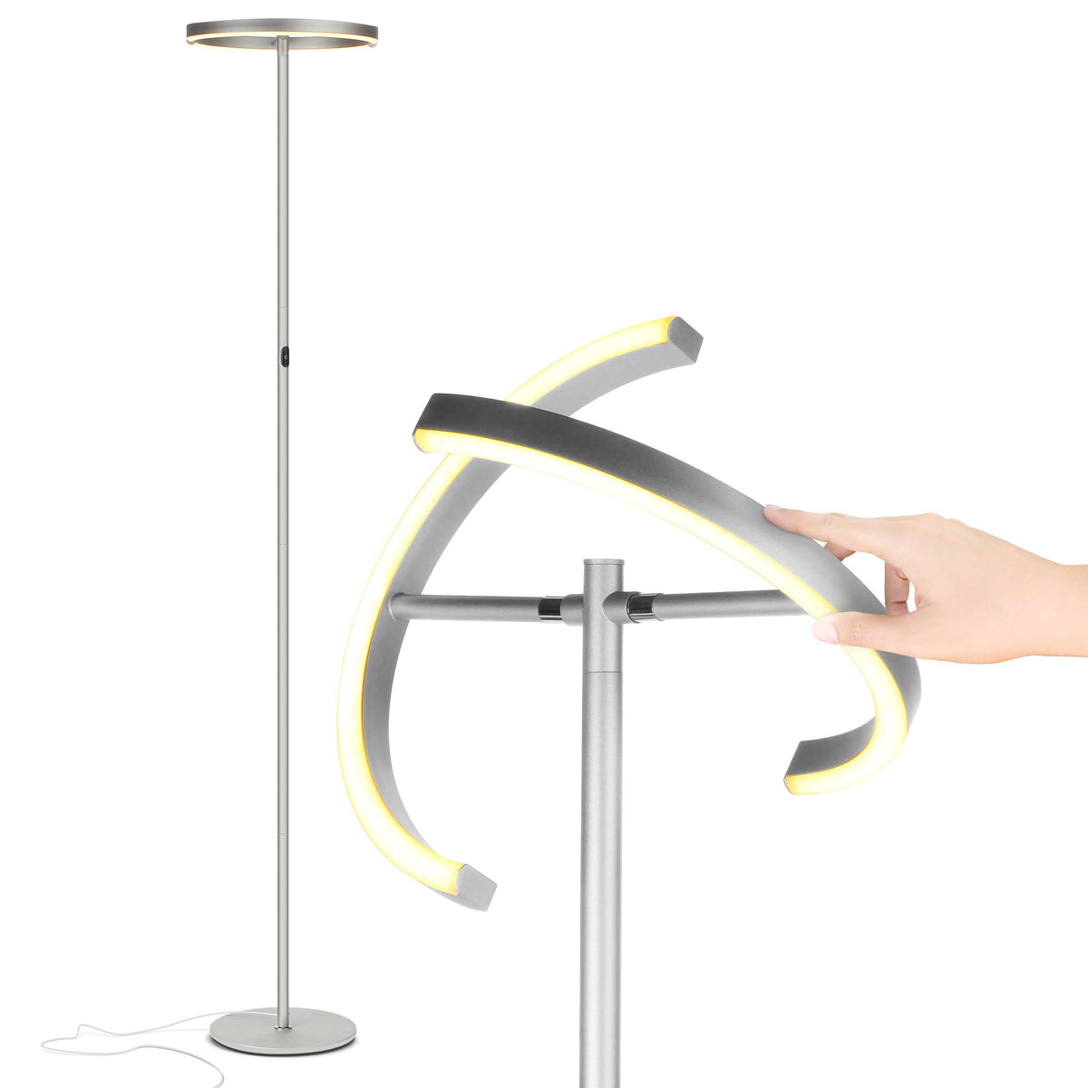 Brightech Halo Split Floor Lamp, Modern Bright Led Torchiere Floor Lamp For Offices - Dimmable, Tall Standing Lamp For Living Ro