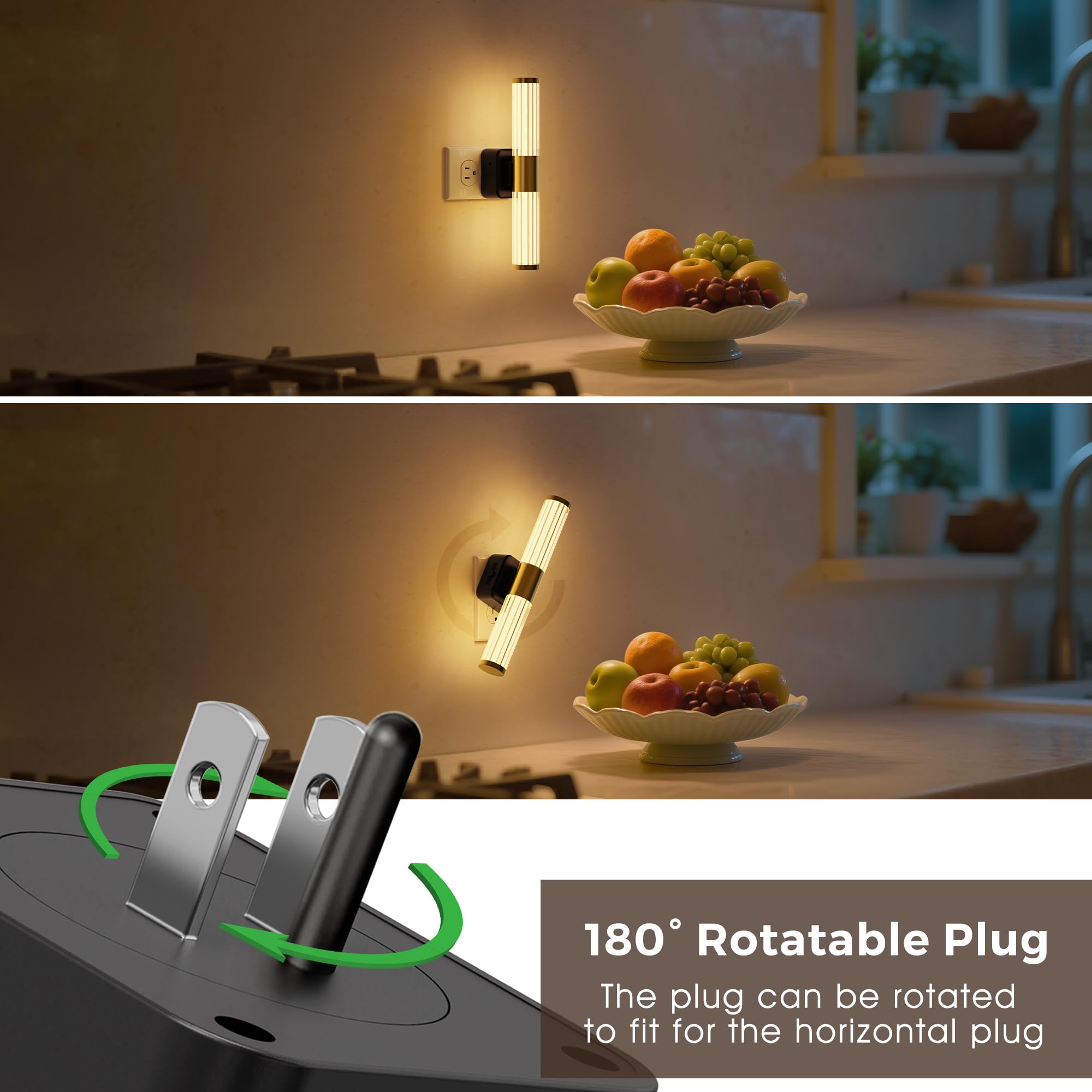 L LOHAS LED Night Light, Dimmable 100LM, Light Sensor, 3000K Soft Light, Plug-in for Bedroom/Bathroom, Black Base-Striped, Model GY