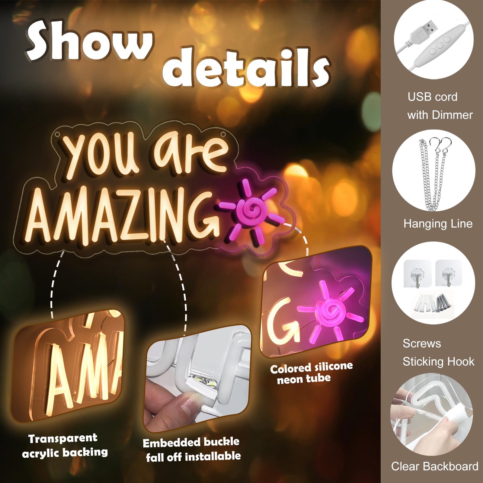 You Are Amazing Neon Sign Wall Decor For Bedroom Class Room Bar Pub Club Nursery Hanging Dimmable Usb Pink Led Light For Wedding Birthday Party Women Christmas Gifts