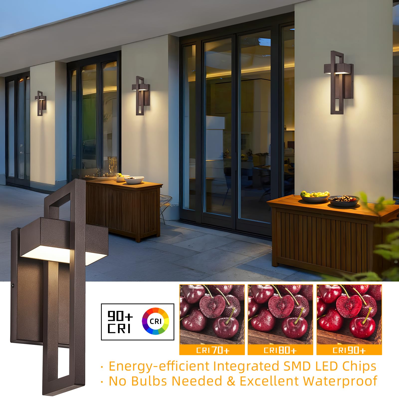 tewei LED Outdoor Wall Sconce, 13.7'' Metal Exterior Light, Warm White 3000K, Brown, No Sensor, 1 Pack