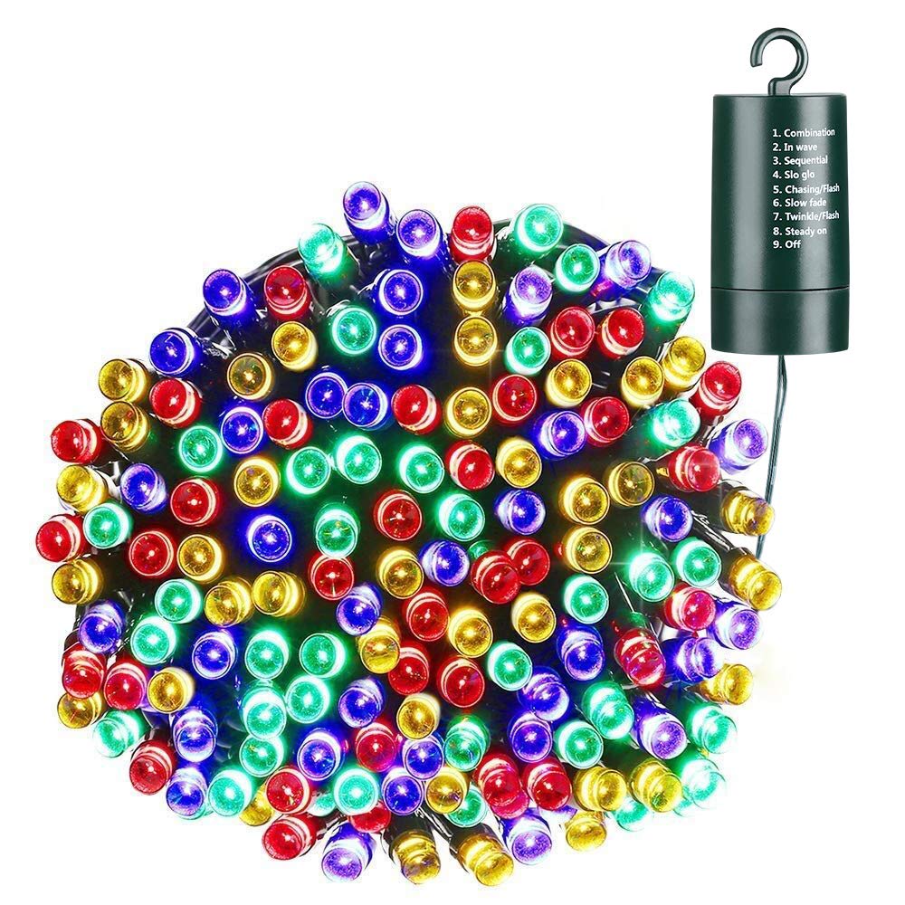 Joomer 66ft Battery Operated Christmas Lights, 200LED Multicolor Fairy Lights, Waterproof, 8 Modes for Outdoor Holiday Decoration