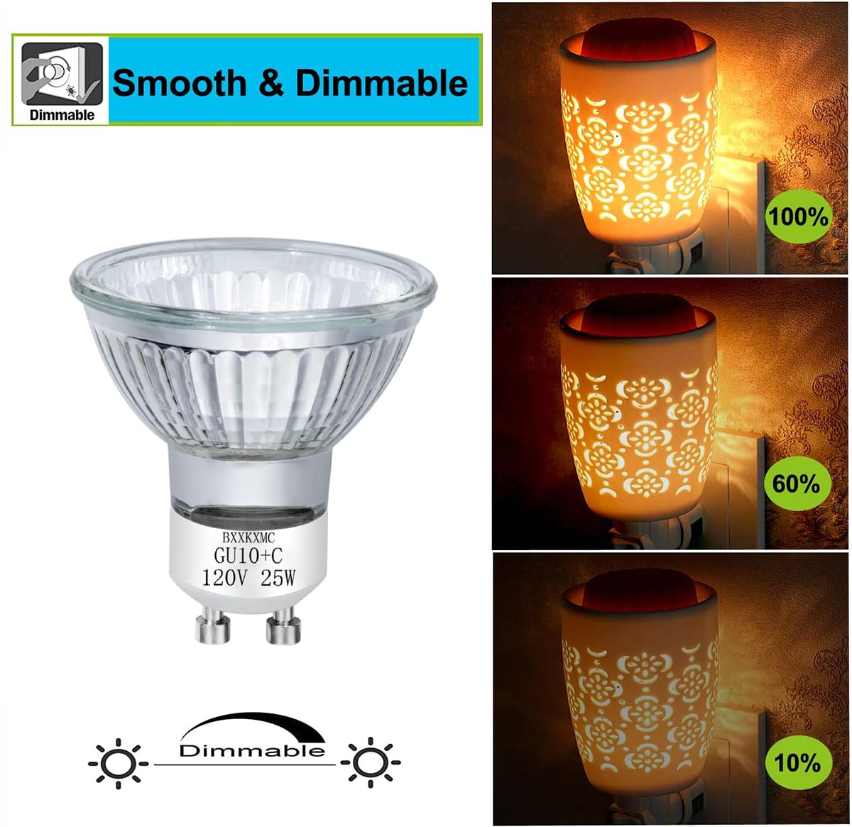 BXXKXMC Halogen Bulb 25W GU10 Warm White Glass Candle Warmer Replacement (4 Pack) Dimmable for Wax Melt & Track Lighting