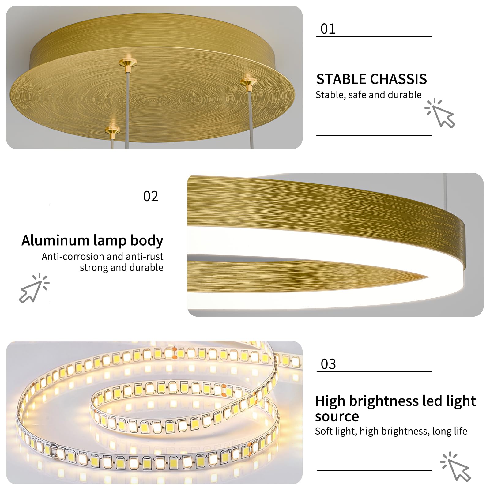 Mikeru Modern LED Chandelier Light with Remote Control, 3000K-6500K Adjustable, 4 Rings, B-Black, 15.7+23.6+31.