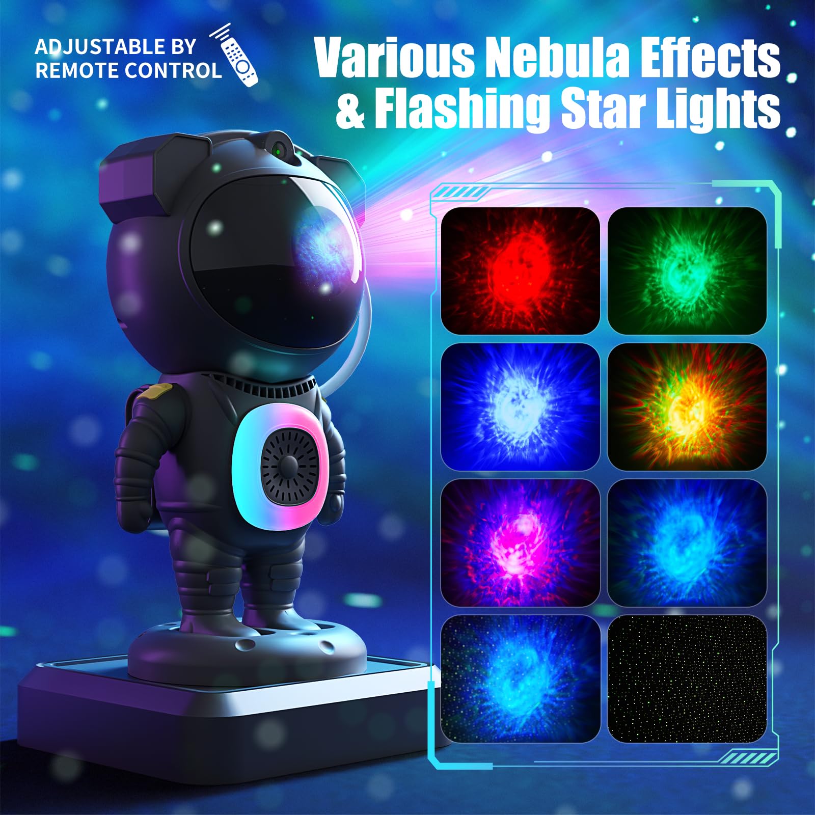 Jioote Astronaut Galaxy Projector with Bluetooth Speaker, 360° Adjustable, Small, Black, Model JN117