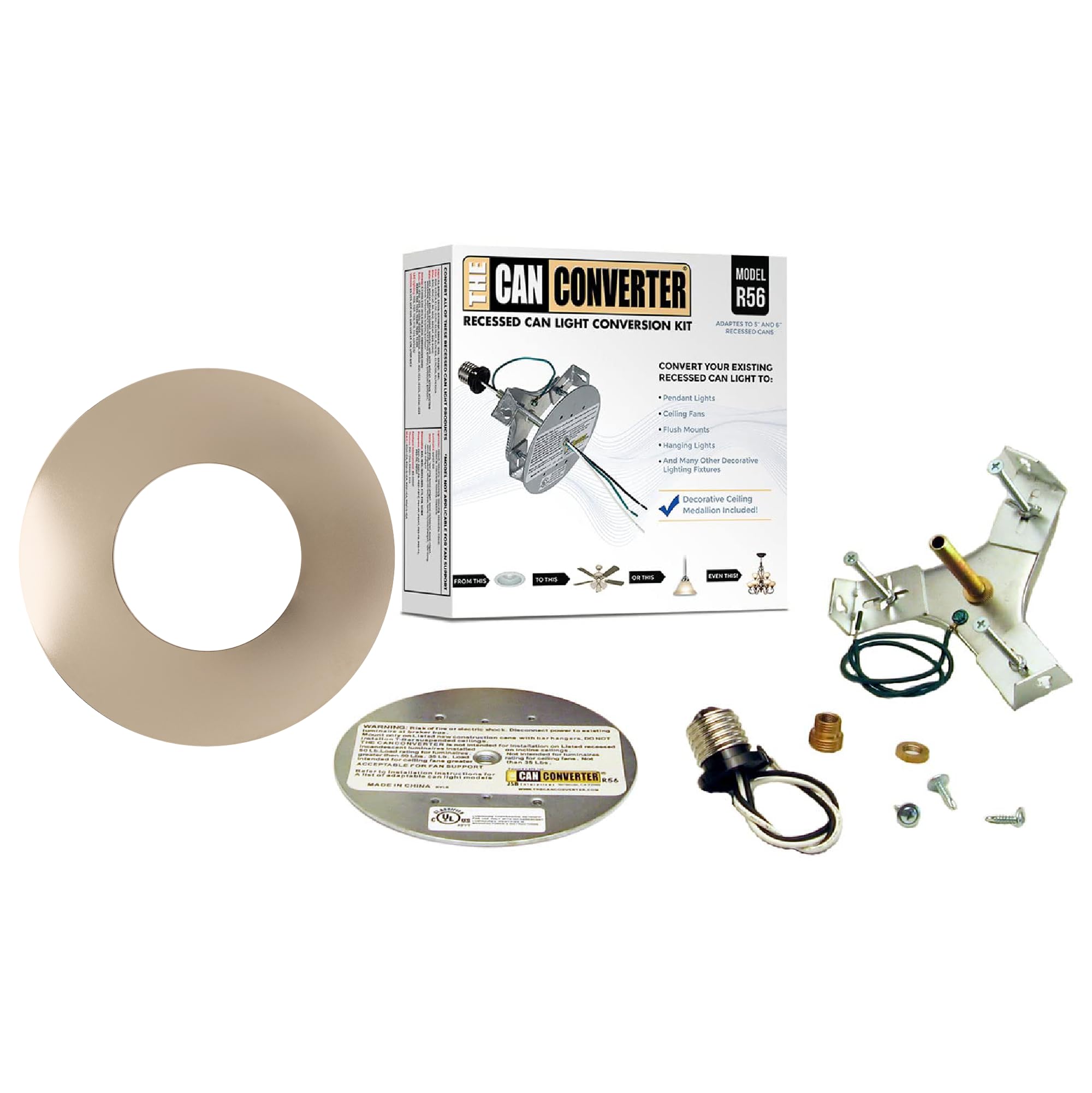 The Can Converter Recessed Can Light Conversion Kit, 6 Inch Flat Steel Medallion, Polished Nickel, Model R56-RMF-PT