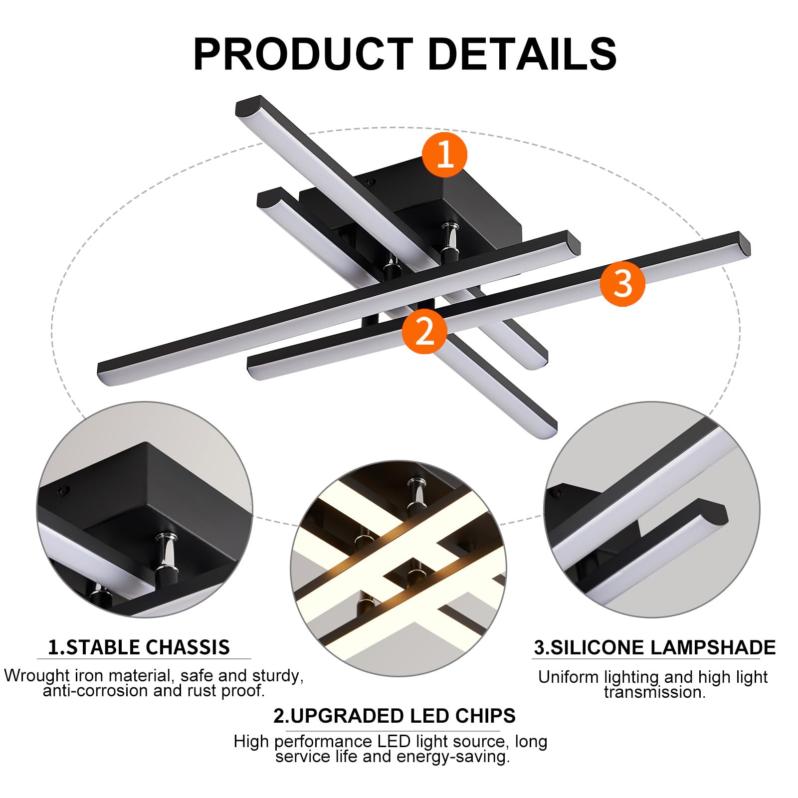 Oranoor Modern Led Ceiling Light With Remote, Dimmable Led Ceiling Lights For Bedroom Living Dining Room Kitchen, 24In Black Flu