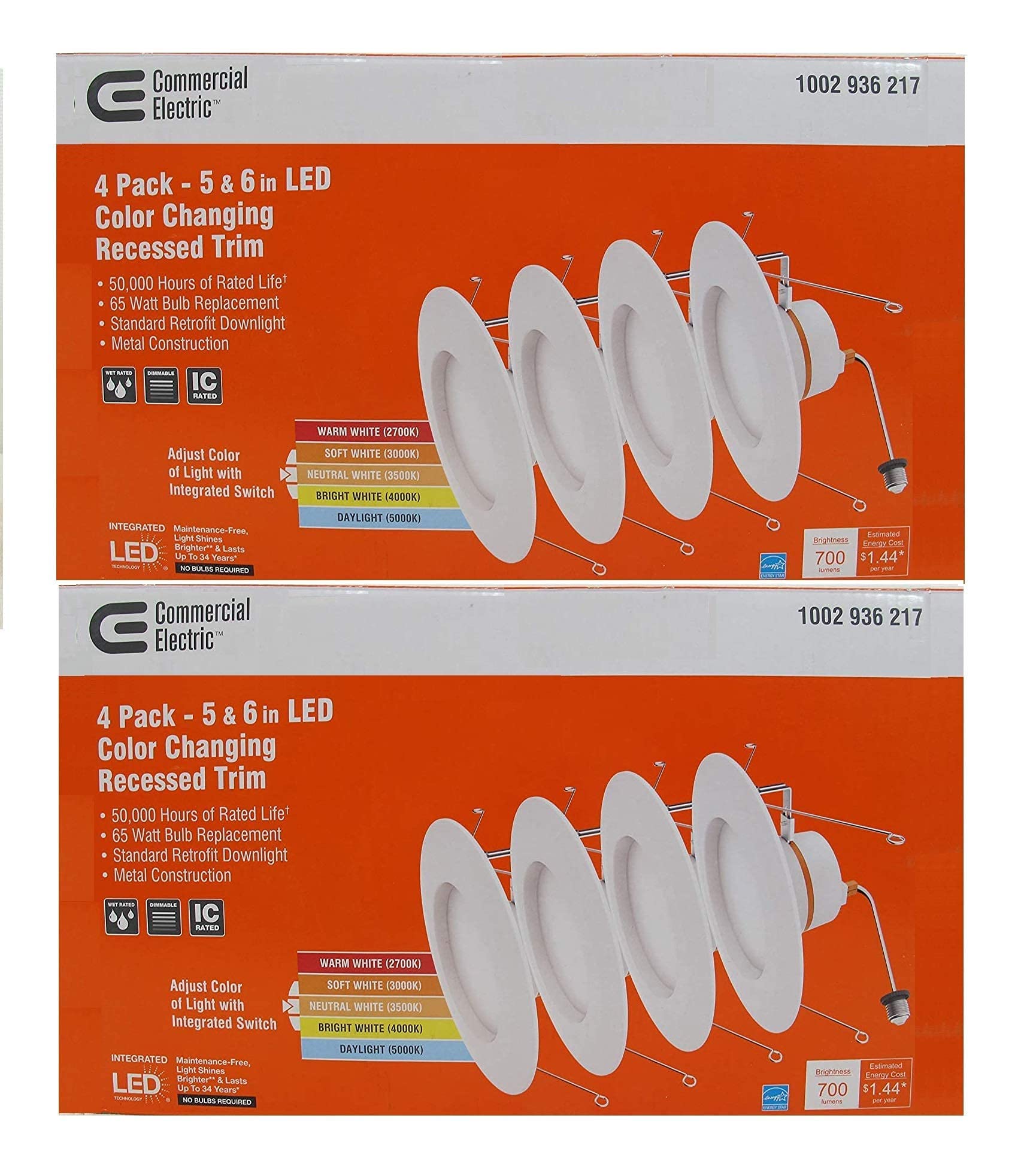 Commercial Electric 5/6 In White Integrated Led Energy Star Color Changing Recessed Trim Downlight 8 Pack…