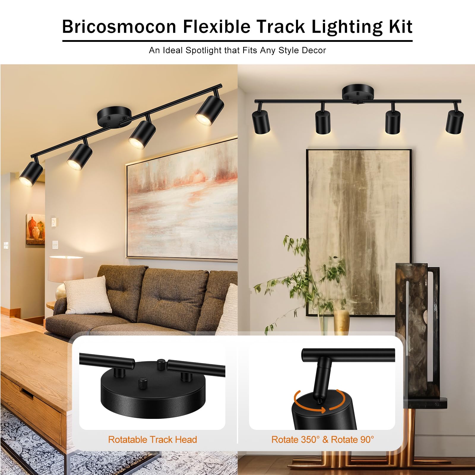 Track Lighting Fixtures Ceiling Black, Kitchen Ceiling Lighting Fixture, 30'' 4-Light Track Light Kit, Led Ceiling Spot Lights W