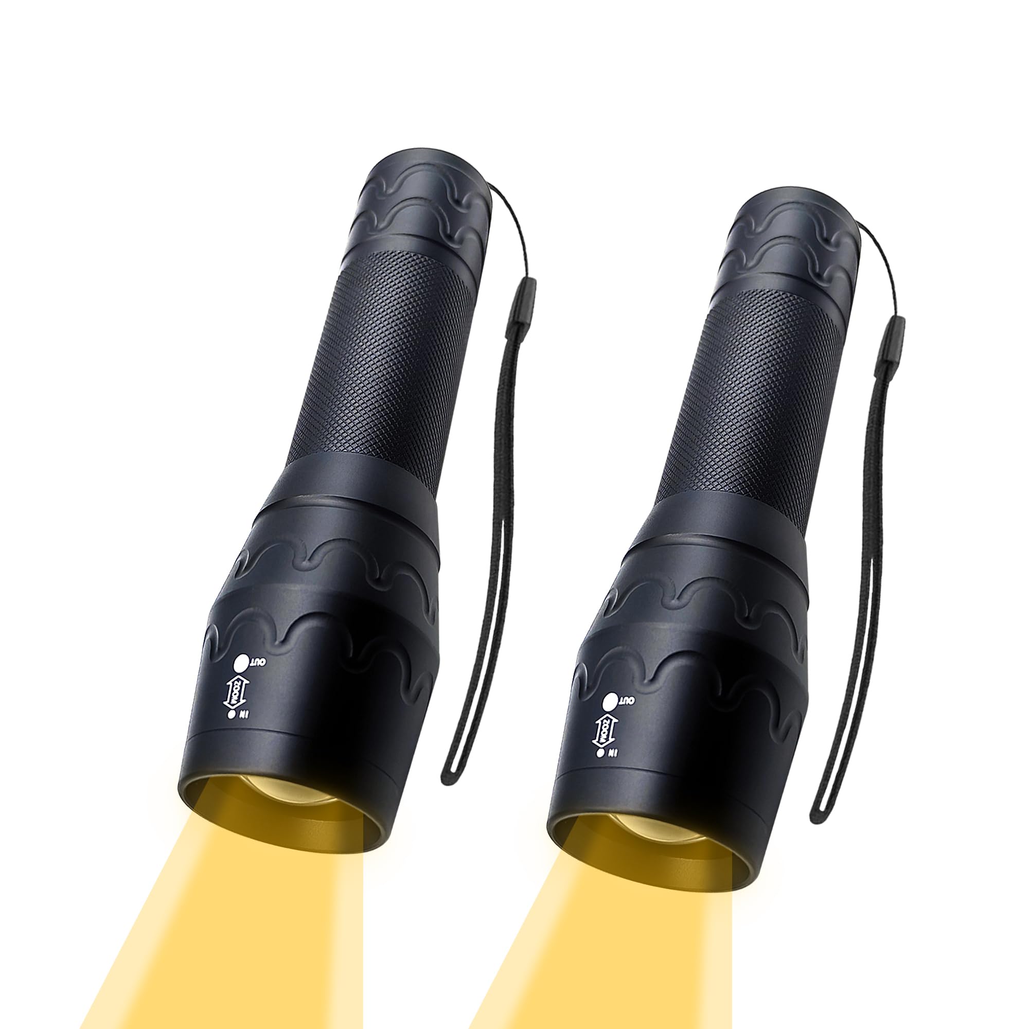 FADOMALL Warm Light LED Flashlight Single Mode Zoomable Flashlights for Sleep Aid, Dog Walking, Reading, Night Vision, 2 Pack