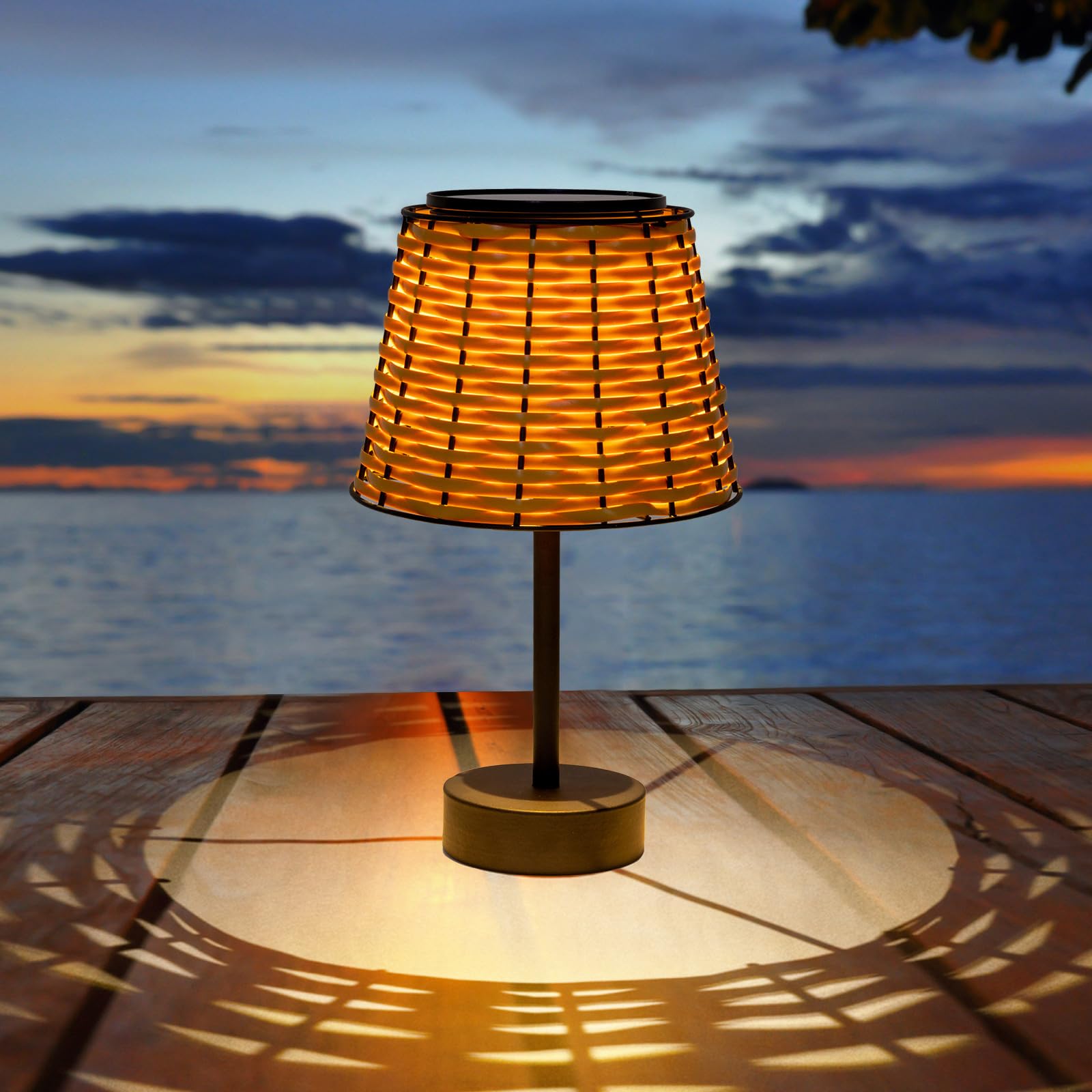 Livinlarge Solar Table Lamps For Outside,Handmade Rattan Woven Led Desk Outdoor Lamp Waterproof Boho Decoration For Garden,Yard,