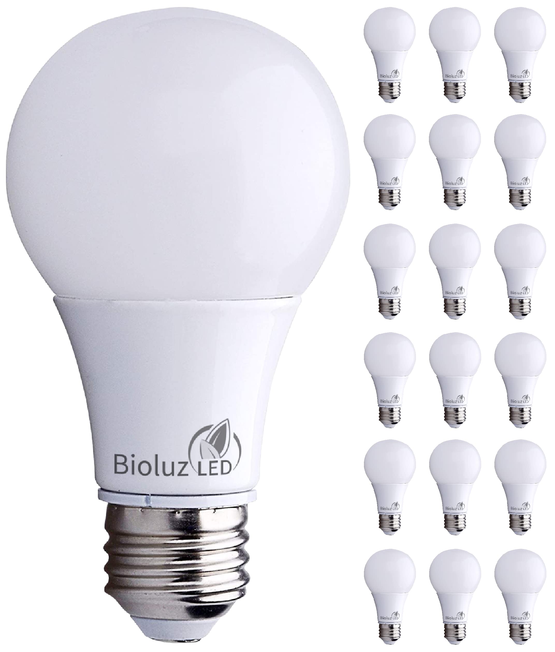 Bioluz LED A19 Light Bulbs 4000K Cool White 18 Pack 6W = 40W Non-Dimmable Plastic