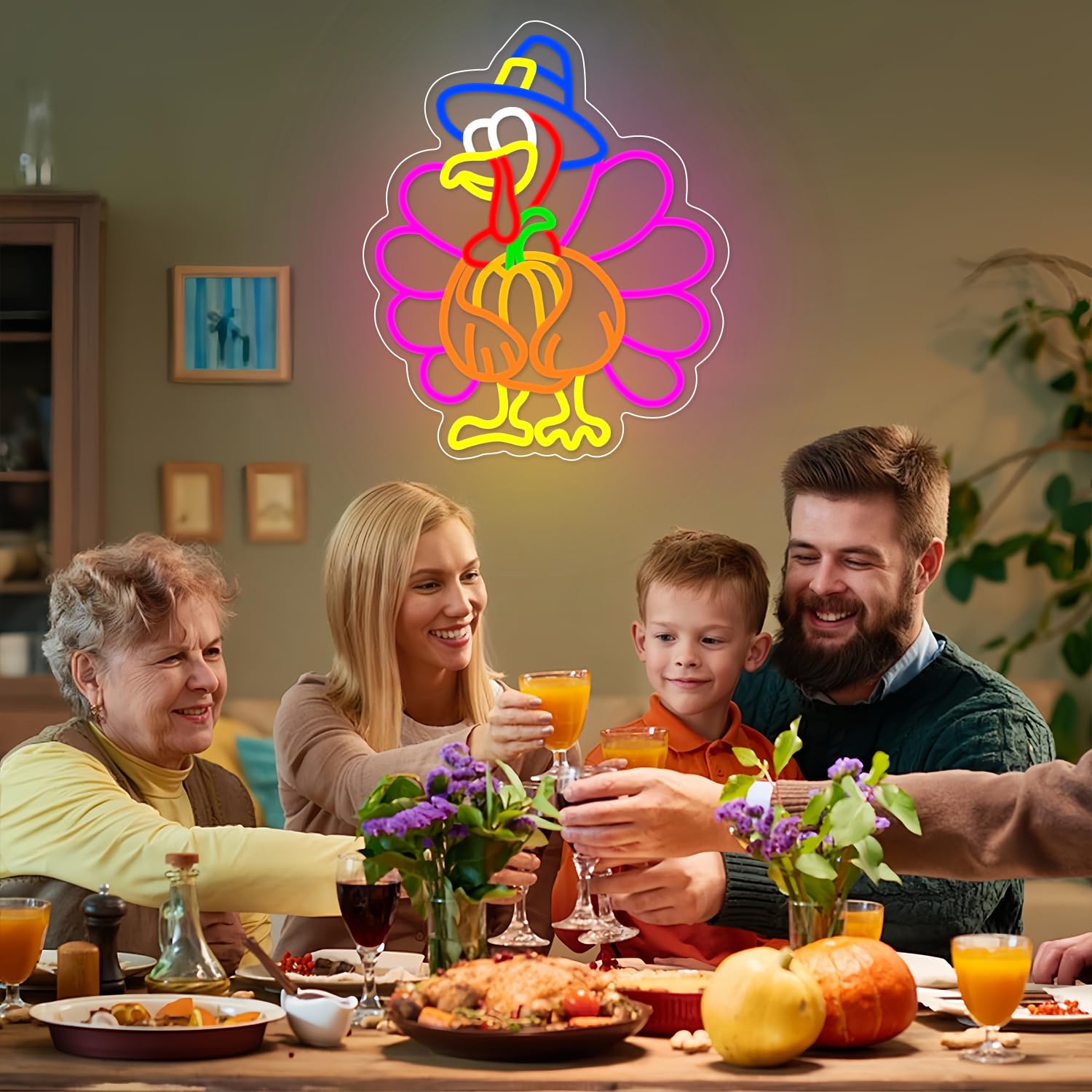 Turkey Neon Sign Thanksgiving Neon Sign Dimmable Pumpkin Neon Light For Wall Decor Happy Thanksgiving Neon Light For Wall Art Window Home Party Holiday Gift