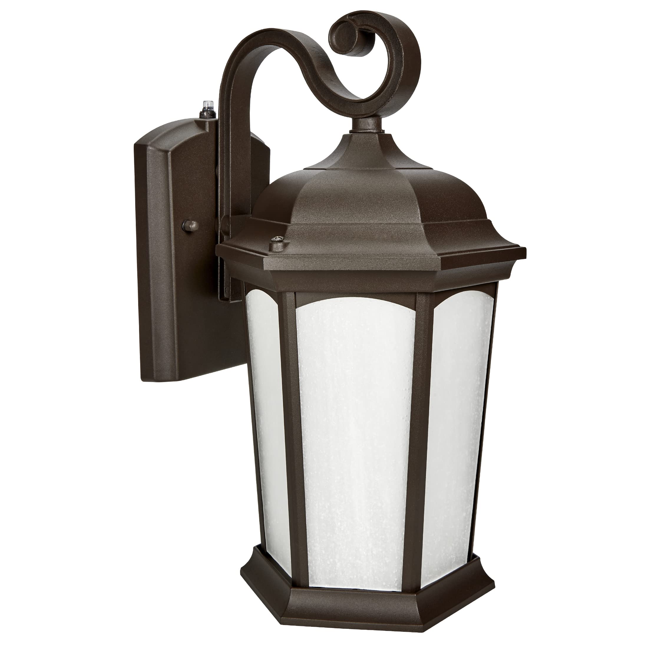 Maxxima LED Outdoor Wall Light - Bronze Porch Lantern with Frosted Glass, Automatic Photocell Dusk to Dawn Sensor, 750 Lumens, 3